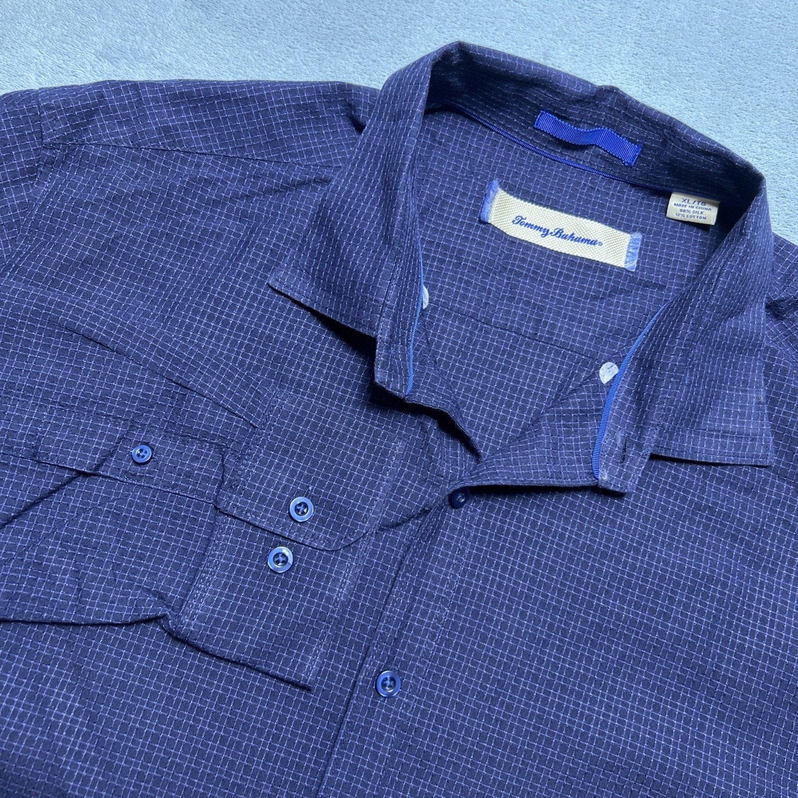 Tommy Bahama Silk Seersucker Button Up Shirt XL Long Sleeve