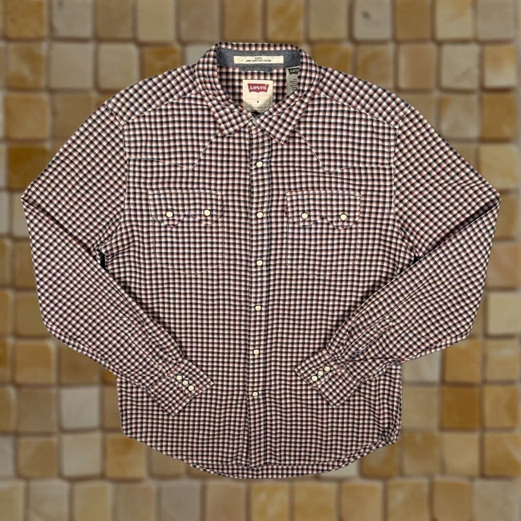 Levi's Levi's Shirt Slim Fit Western Navy Orange White Check Long Sleeve Medium Size US M / EU 48-50 / 2 - 1 Thumbnail