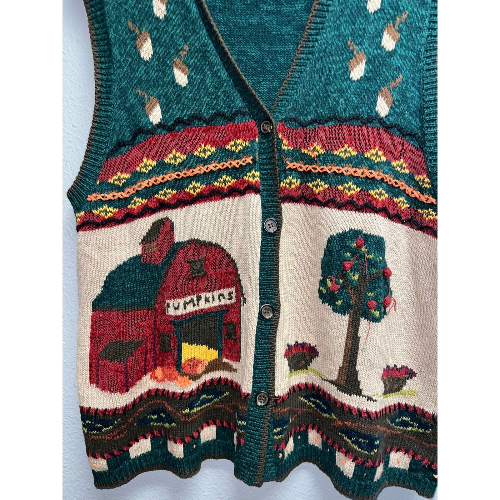 Vintage Womens Karen Scott Fall Sweater Vest Pumpkins Missing Button Size L / US 10 / IT 46 - 6 Thumbnail