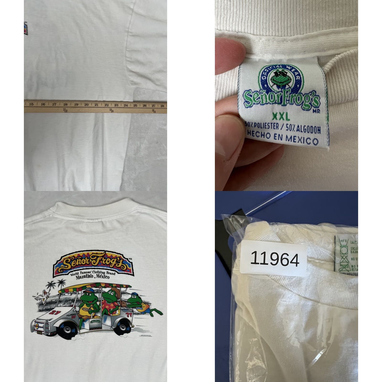Vintage VINTAGE Senor Frogs Puerto Vallarta T-Shirt 2XL White Mens Short Sleeve Crew Neck Cotton Graphic Print 90s Beach Classic Size US XXL / EU 58 / 5 - 8 Thumbnail