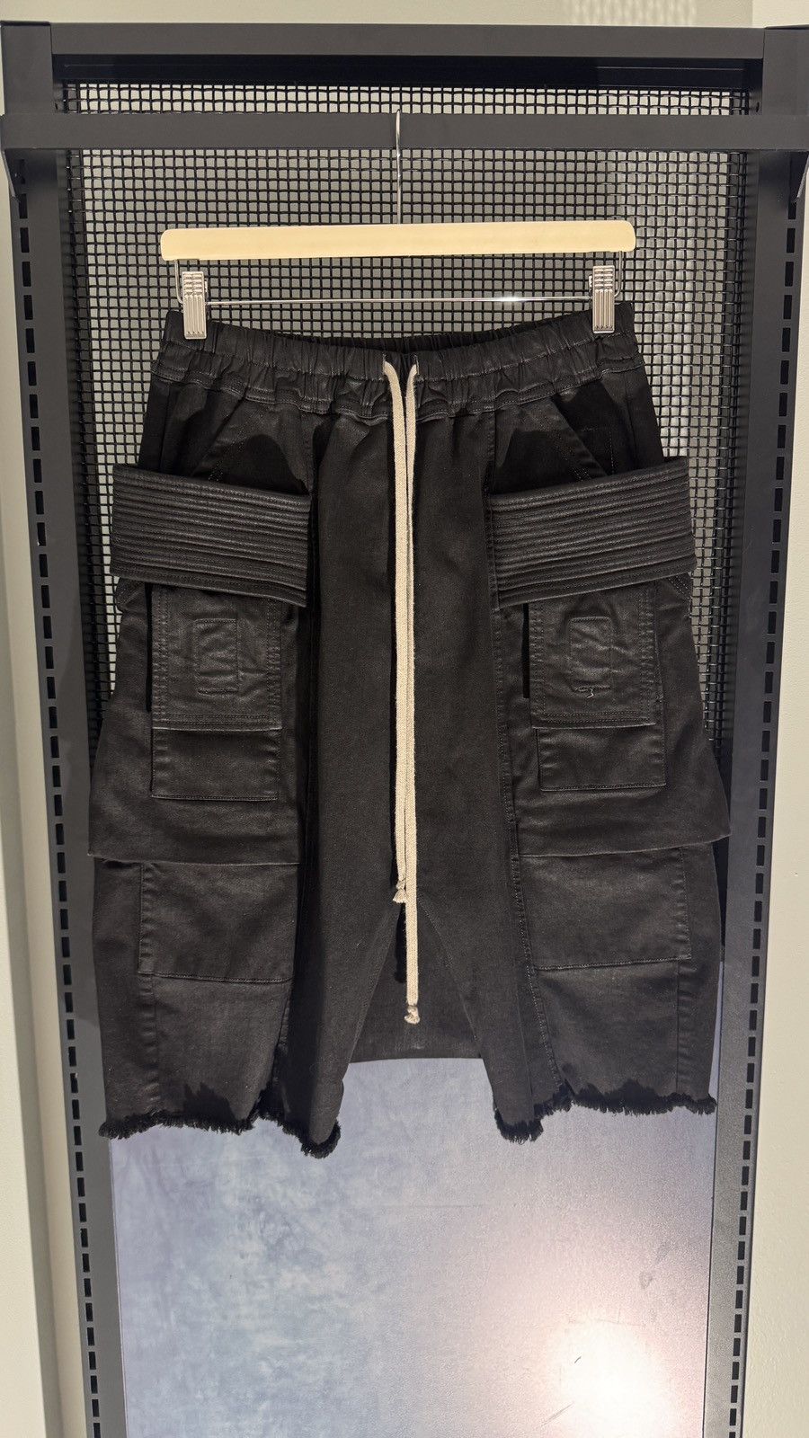 Rick Owens Waxed Denim Creatch Cargo Shorts