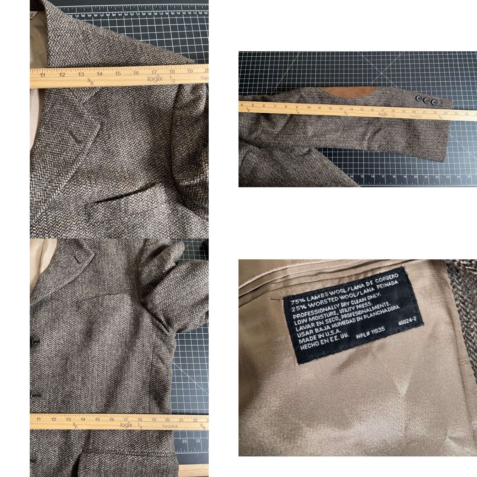 Stafford VINTAGE Stafford Blazer Wool 2 Piece Herringbone Brown Elbow Patches Mens 42 Regular Brown Mens Blazer 42 Regular Vintage Preppy USA Size 42R - 8 Thumbnail