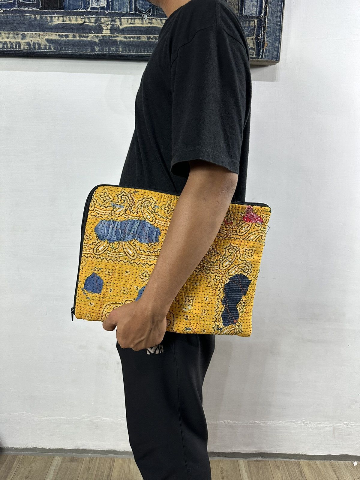 Handmade Custom Made Distressed Patchwork Boro Paisley cutch bag Size ONE SIZE - 2 Thumbnail