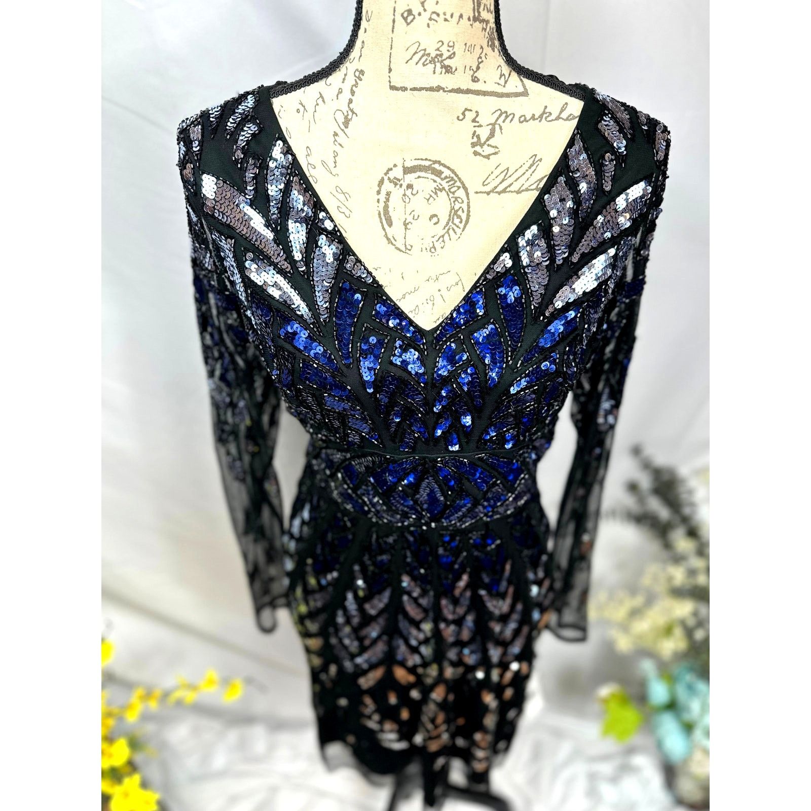 Adrianna Papell Adrianna Papell Lng Sleeve Beaded Sparkling Cocktail Dress 8 Size M / US 6-8 / IT 42-44 - 8 Thumbnail
