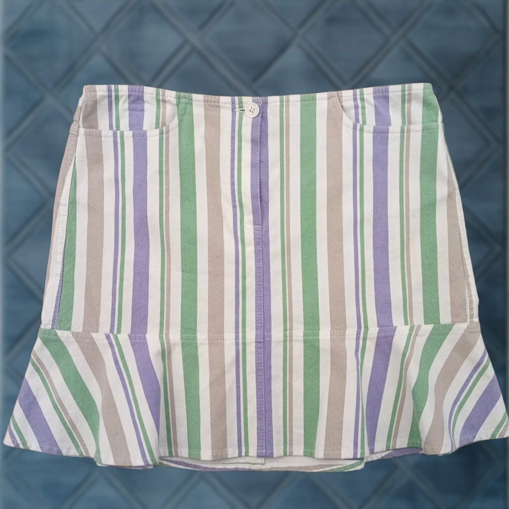 Loft Ann Taylor LOFT Skirt Short Trumpet Pockets Purple Green Striped Size 10 Women Regular Cotton Blend N/A Size 32" / US 10 / IT 46 - 1 Thumbnail