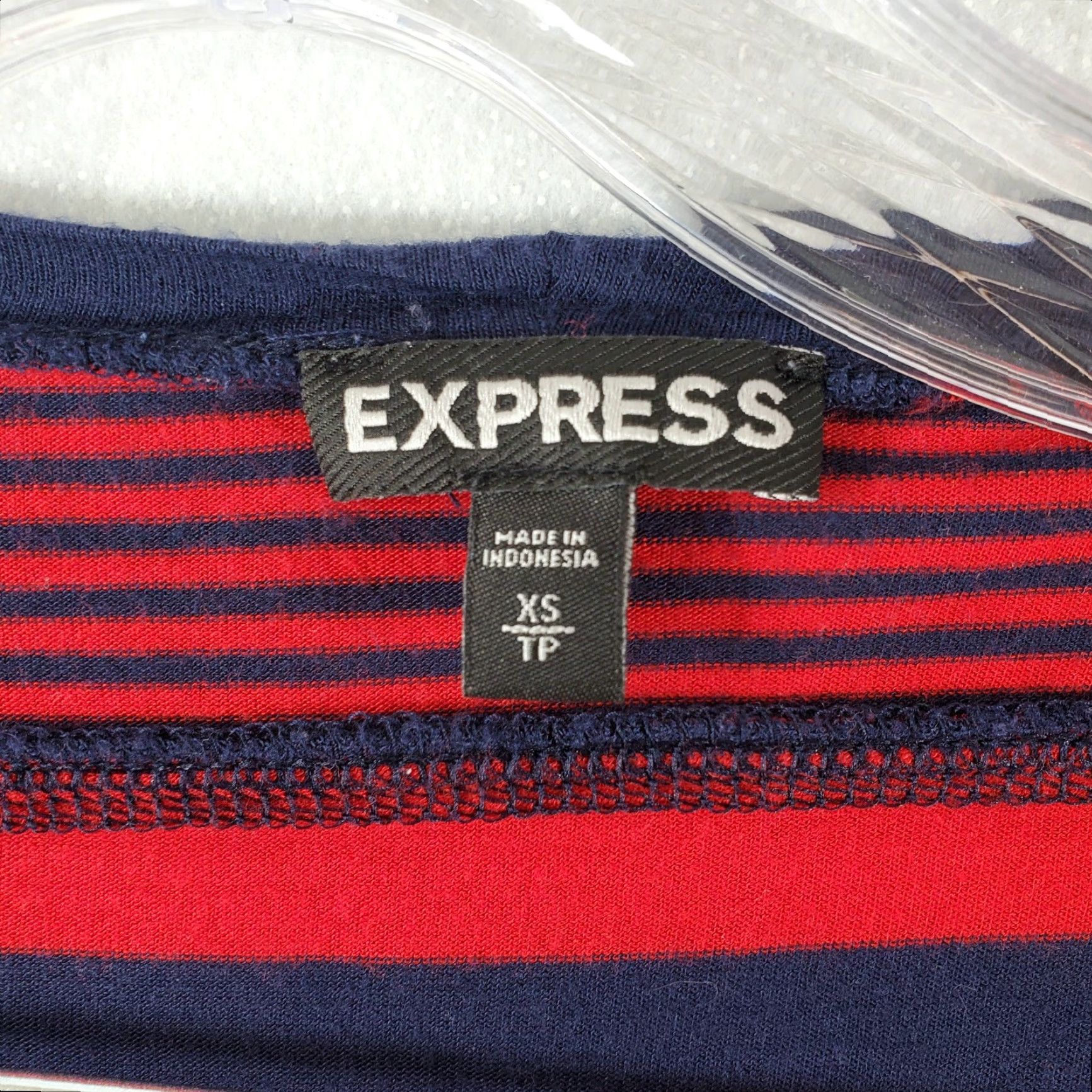 Express Express Shirt Womens XS Navy Blue And Red Striped Short Sleeve Stretch Nice Size XS / US 0-2 / IT 36-38 - 4 Thumbnail