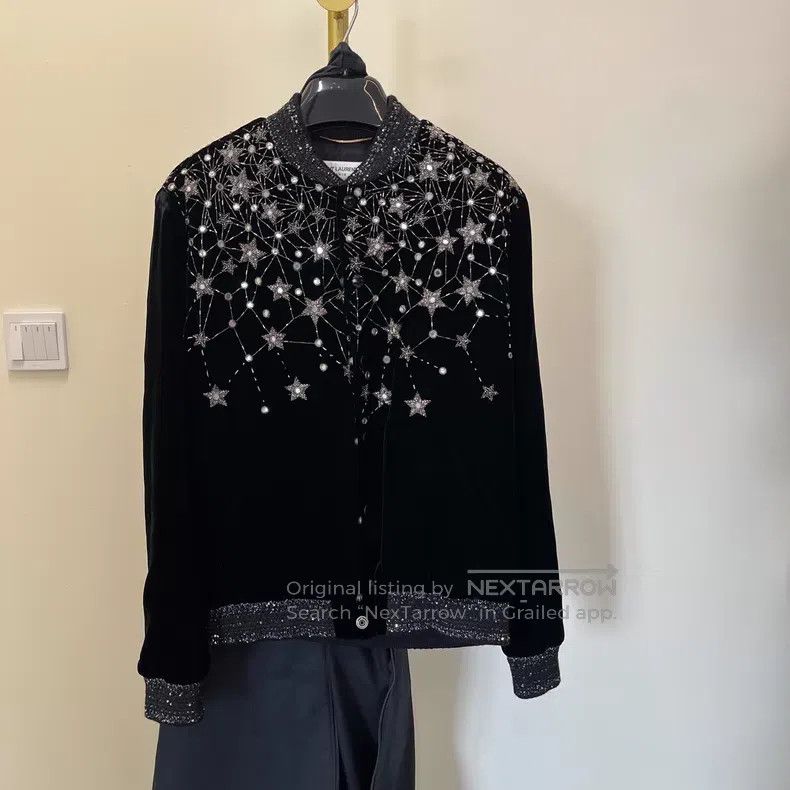 Saint Laurent Paris Saint Laurent Paris Starry Velvet Stud Baseball Jacket i Size XS / US 0-2 / IT 36-38 - 1 Thumbnail