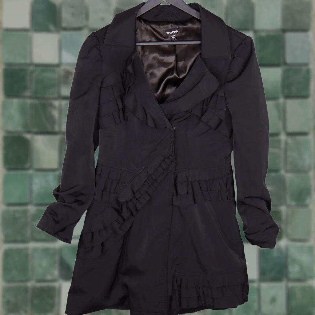 Bebe bebe Ruffle Trim Jacket Black Fitted Career Party XS Size XS / US 0-2 / IT 36-38 - 1 Thumbnail