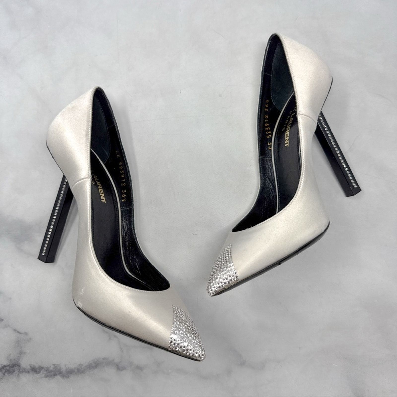 Saint Laurent Paris Saint Laurent Tower 110 Strass Silk Satin Pointed Toe Heels Size US 6.5 / IT 36.5 - 6 Thumbnail