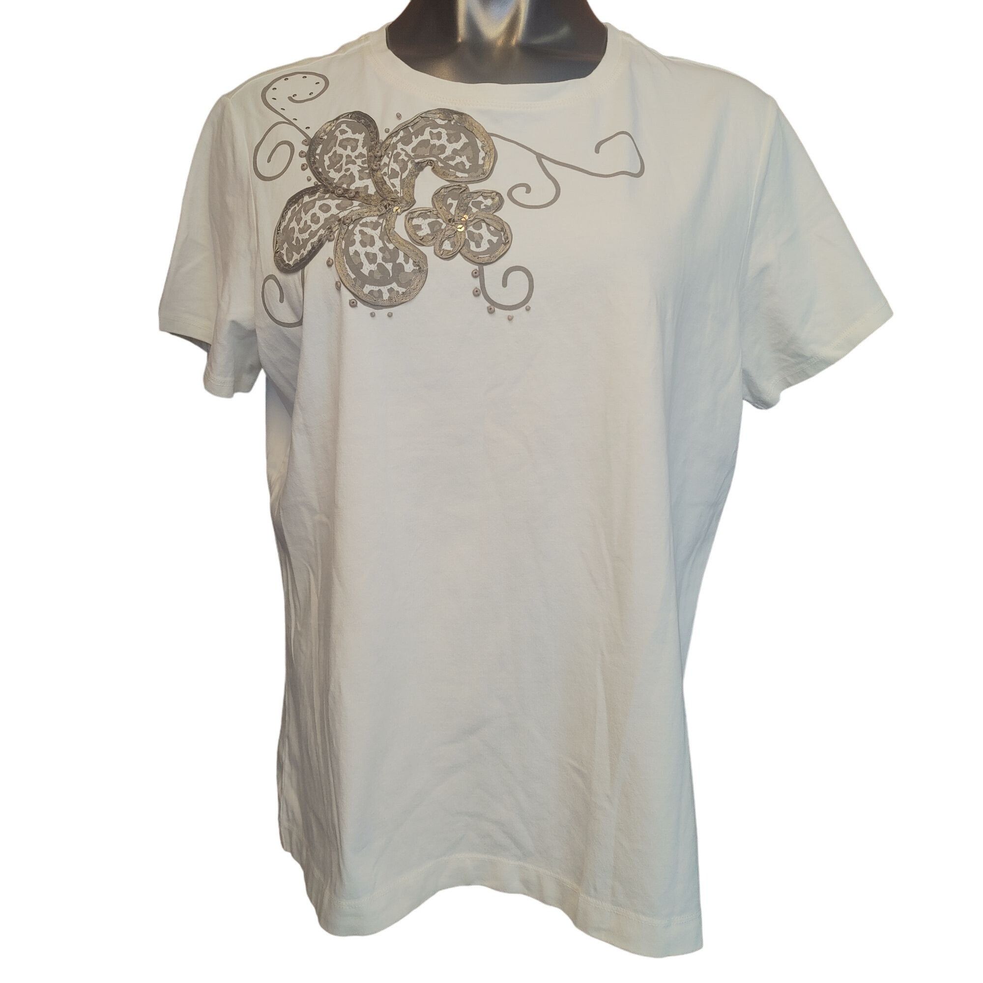 Chicos Zenergy by Chico's Women's Light Beige/Brown Short Sleeve Fl Size 3XL / US 20-22 - 1 Thumbnail