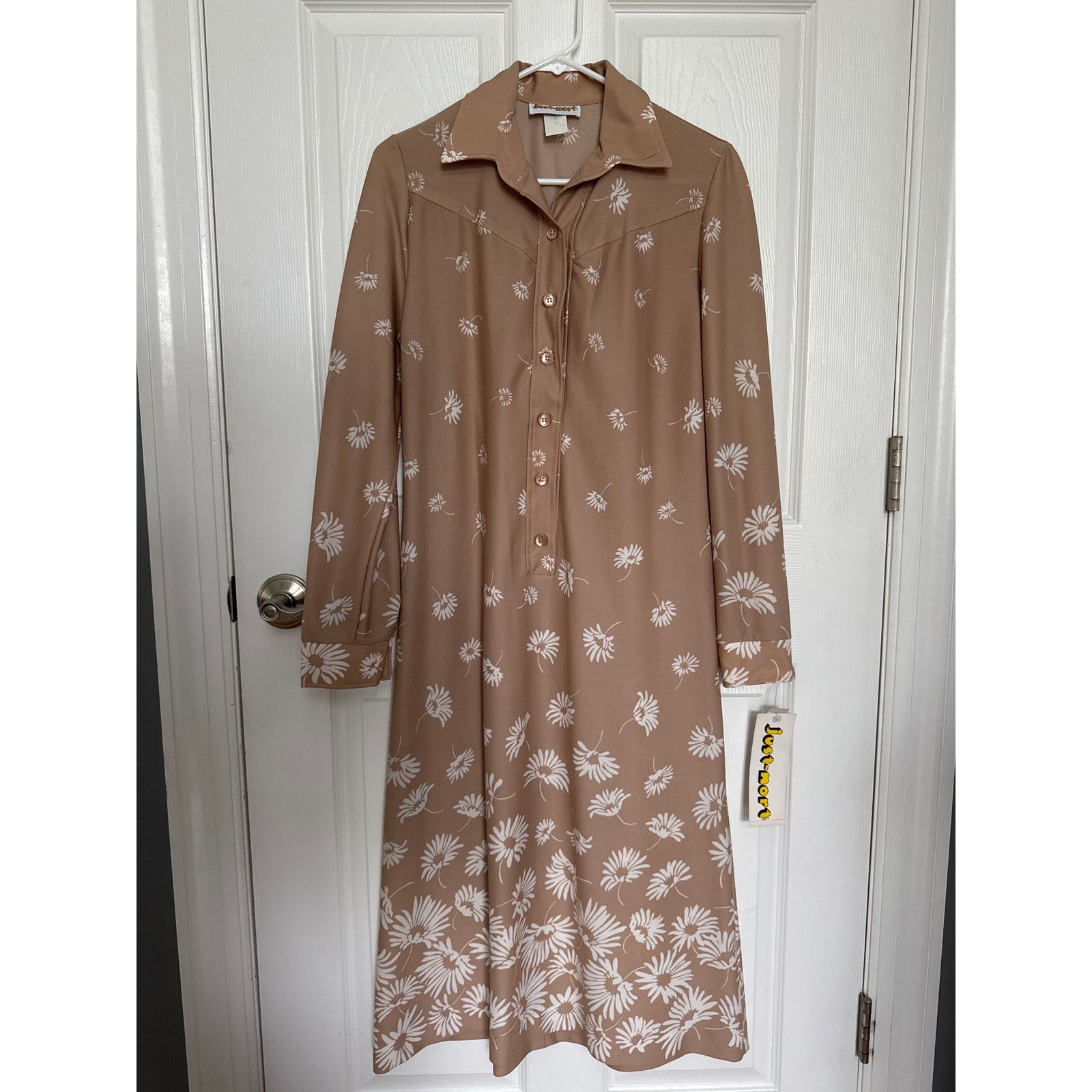 Vintage NWT Vtg Just-Mort Khaki collared Dress white daisy print M Size M / US 6-8 / IT 42-44 - 14 Thumbnail