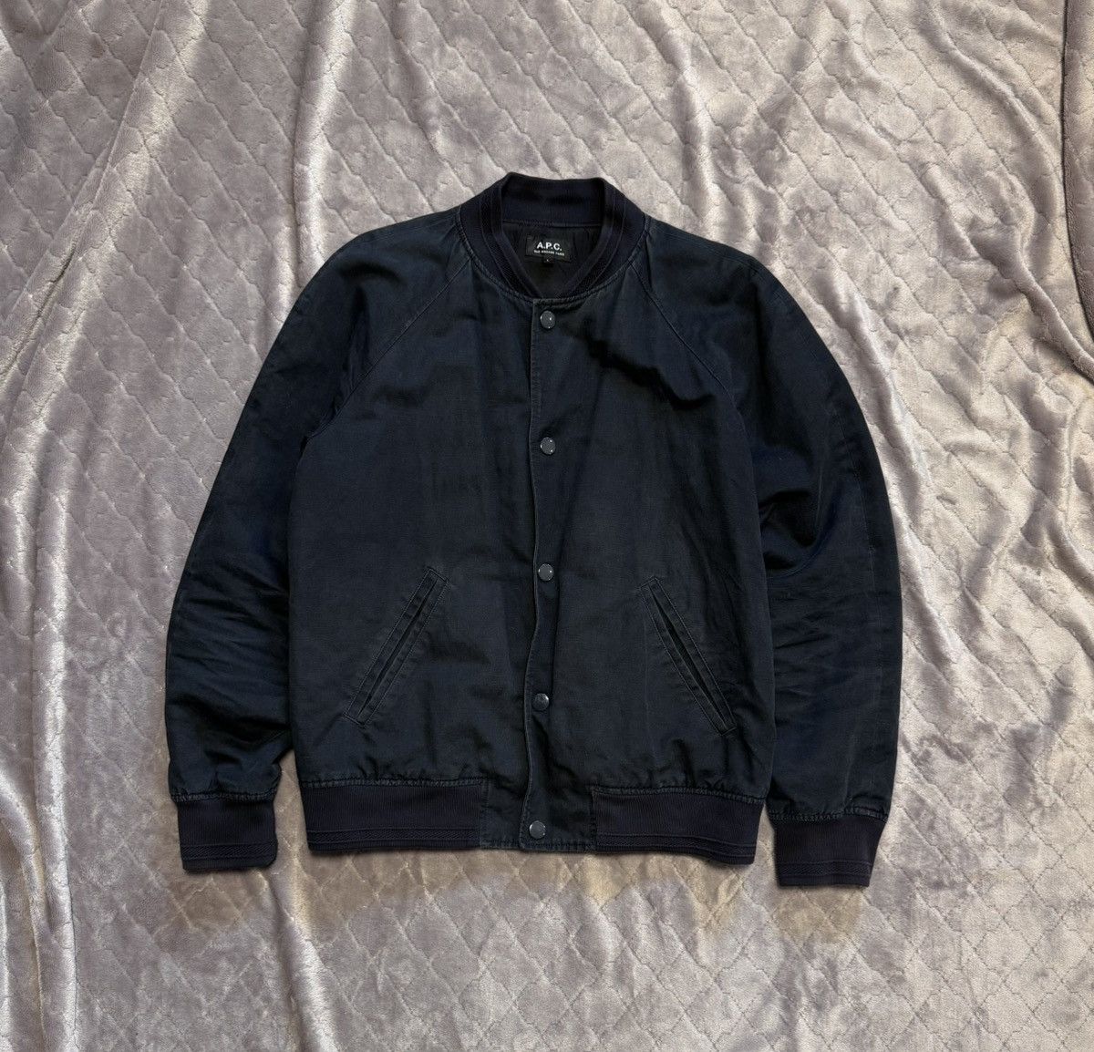 A.P.C. × Japanese Brand 🇯🇵A.P.C Navy Kenickie Teddy Dark Navy Bomber Jacket Size US L / EU 52-54 / 3 - 1 Thumbnail