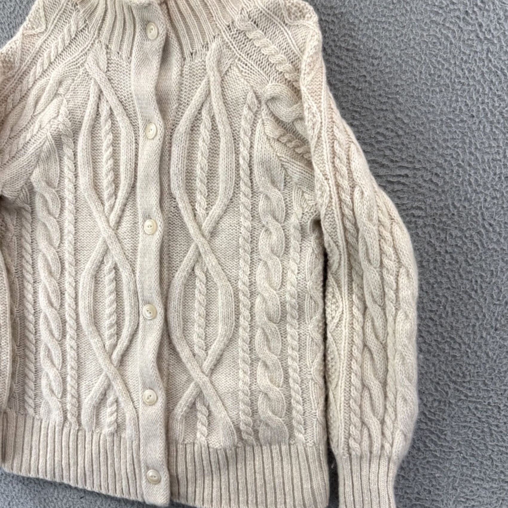 Vintage LL Bean Cardigan Sweater Womens Petite Medium Ivory Mock Neck Wool Alpaca Knit Cable-Knit Raglan Sleeve Fall Winter Spring Solid Vintage: No Size M / US 6-8 / IT 42-44 - 5 Thumbnail