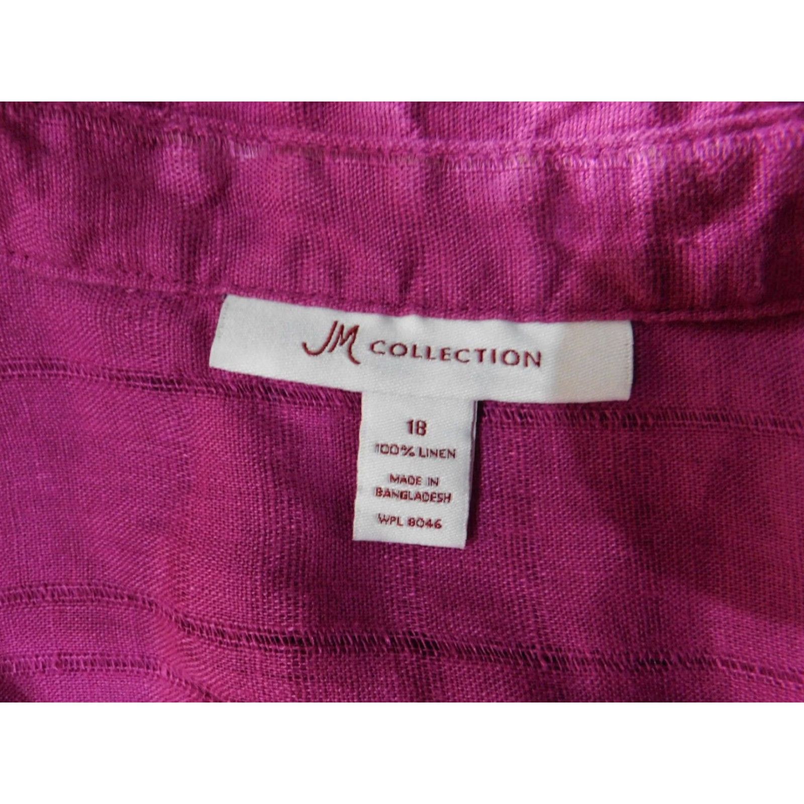JM Collection JM Collection Button-Up Shirt Womens 18 Pink Linen Knit Pullover Collared Long Sleeve Casual Designer Blouse Striped Button Accents Stretch Regular Size XXL / US 16-18 / IT 52-54 - 5 Thumbnail