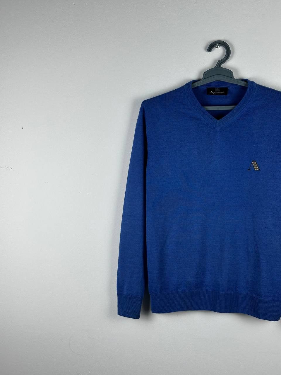 Aquascutum × Vintage Aquascutum Vintage Blue Luxury Logo Wool Sweater Size US M / EU 48-50 / 2 - 2 Thumbnail