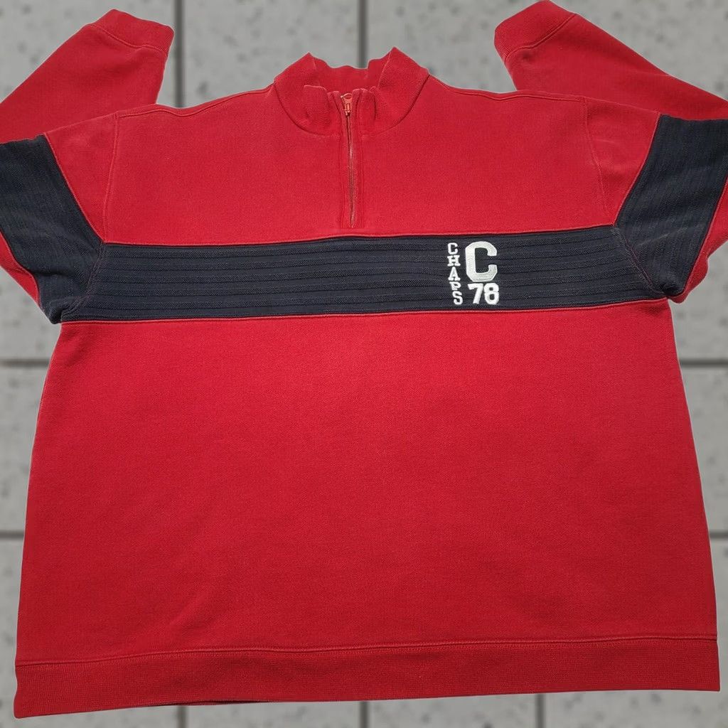 Chaps Chaps Sweater Red Blue Pullover 1/4 Zip Embroidered Logo Y2K Men's XL Exhibit Logo Pullover Knit Sweatshirt Size US XL / EU 56 / 4 - 1 Thumbnail
