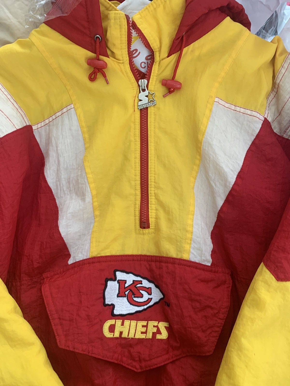 image of Vintage Kansas City Chiefs Starter Jacket in Red, Men's (Size Large)