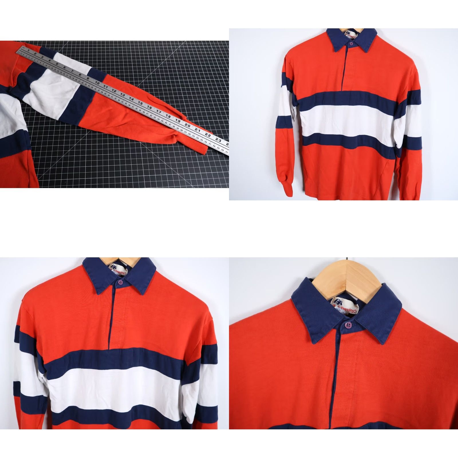 Hush Puppies VINTAGE Hush Puppies Polo Shirt Men: Rugby, Striped, Orange, White, 80s, Lightweight, Cotton Blend, Size S Size US S / EU 44-46 / 1 - 8 Thumbnail