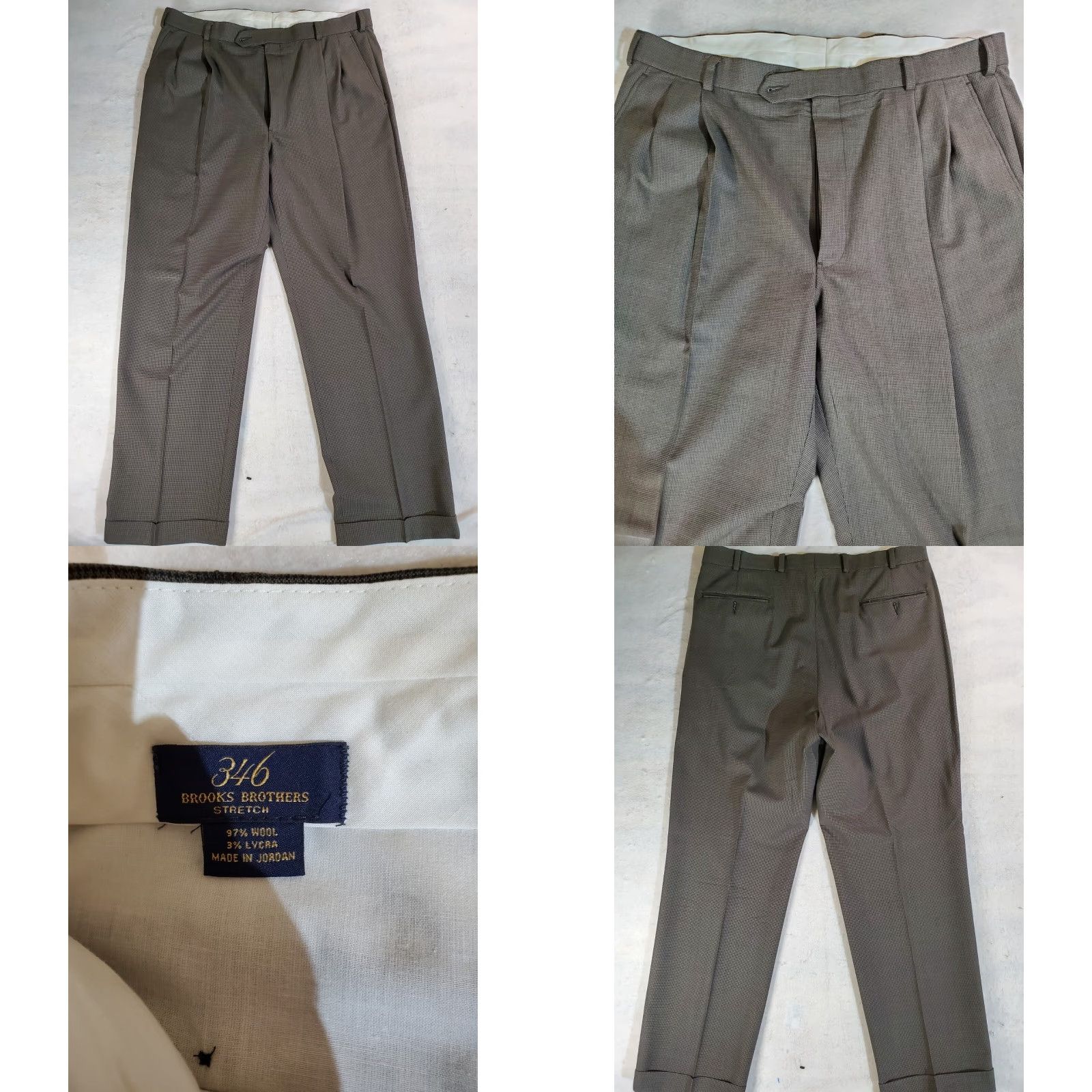 Brooks Brothers VINTAGE Brooks Brothers 346 Signature Check Wool Suit Coat & Pants 43 Long Coat 36Wx30L Tan Mens Regular 2 Piece Business Formal 90s Size 46R - 8 Thumbnail