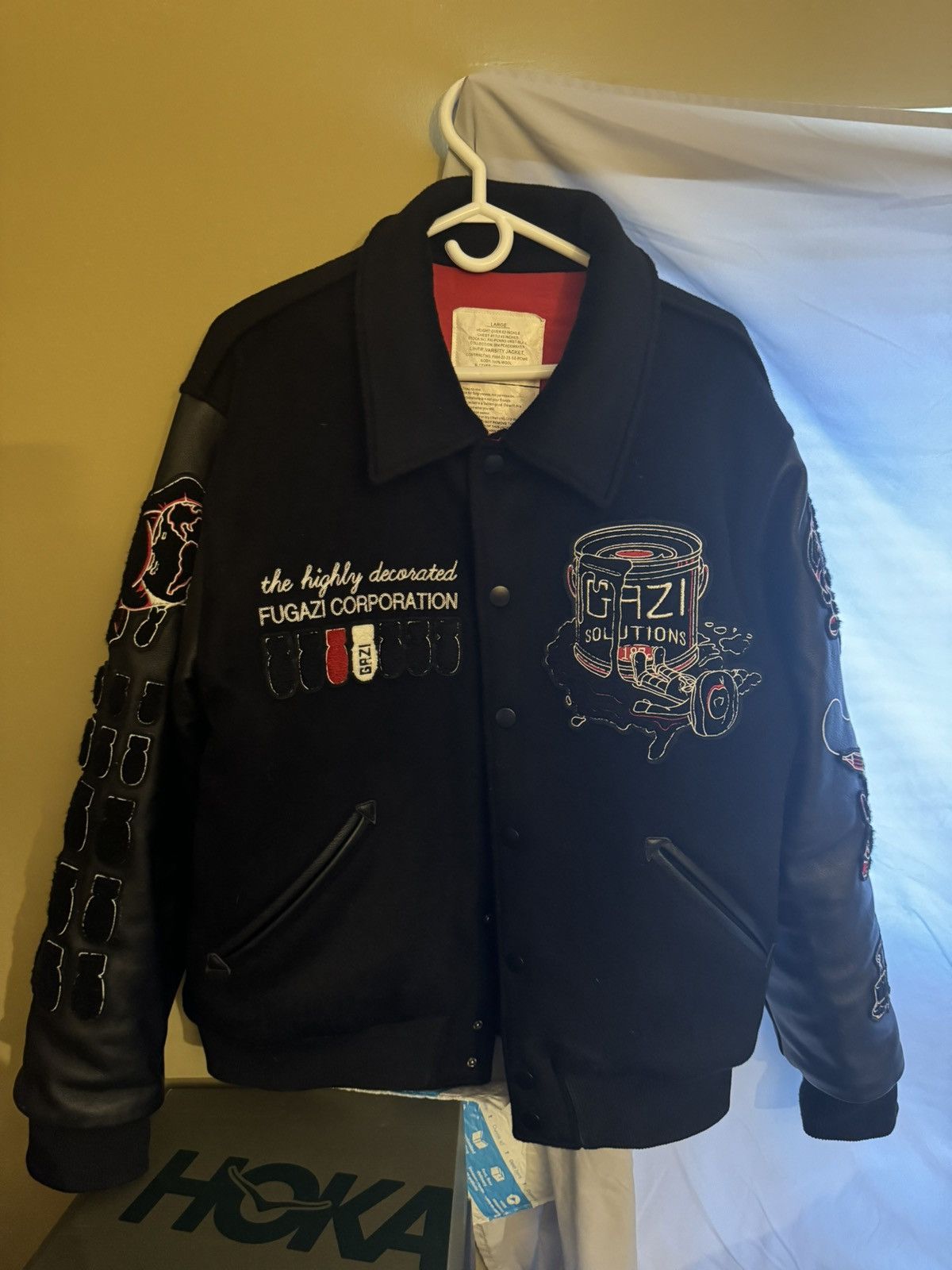 image of Fugazi “Peacemaker” Reversible Varsity Jacket in Black, Men's (Size Large)