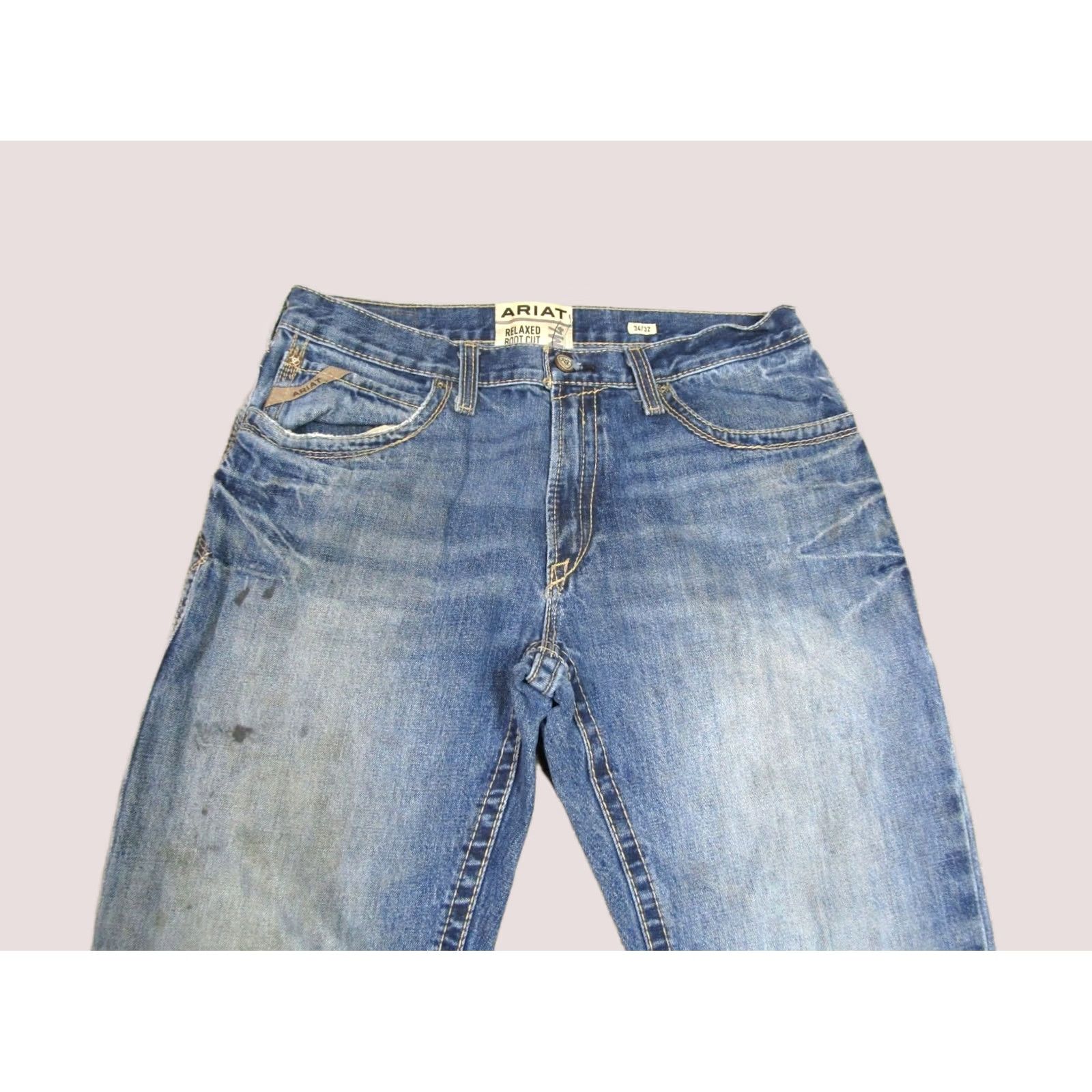 Ariat Ariat Jeans Bootcut Denim 34x32 Blue Light Wash Grunge Rock 5-Pocket Logo Mens Jeans Size US 34 / EU 50 - 1 Thumbnail