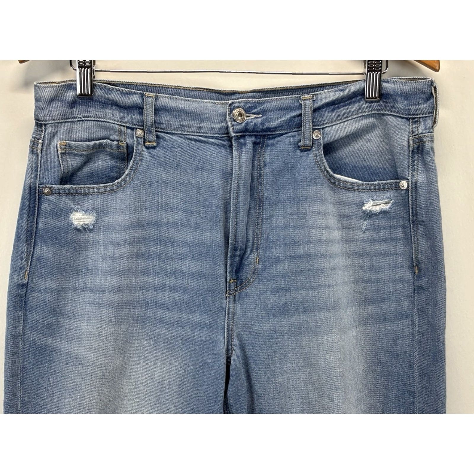 American Eagle Outfitters American Eagle Mom Jeans Women’s Size 12 Distressed Medium Wash Y2K Blue Festival Size 34" / US 12 / IT 48 - 2 Thumbnail
