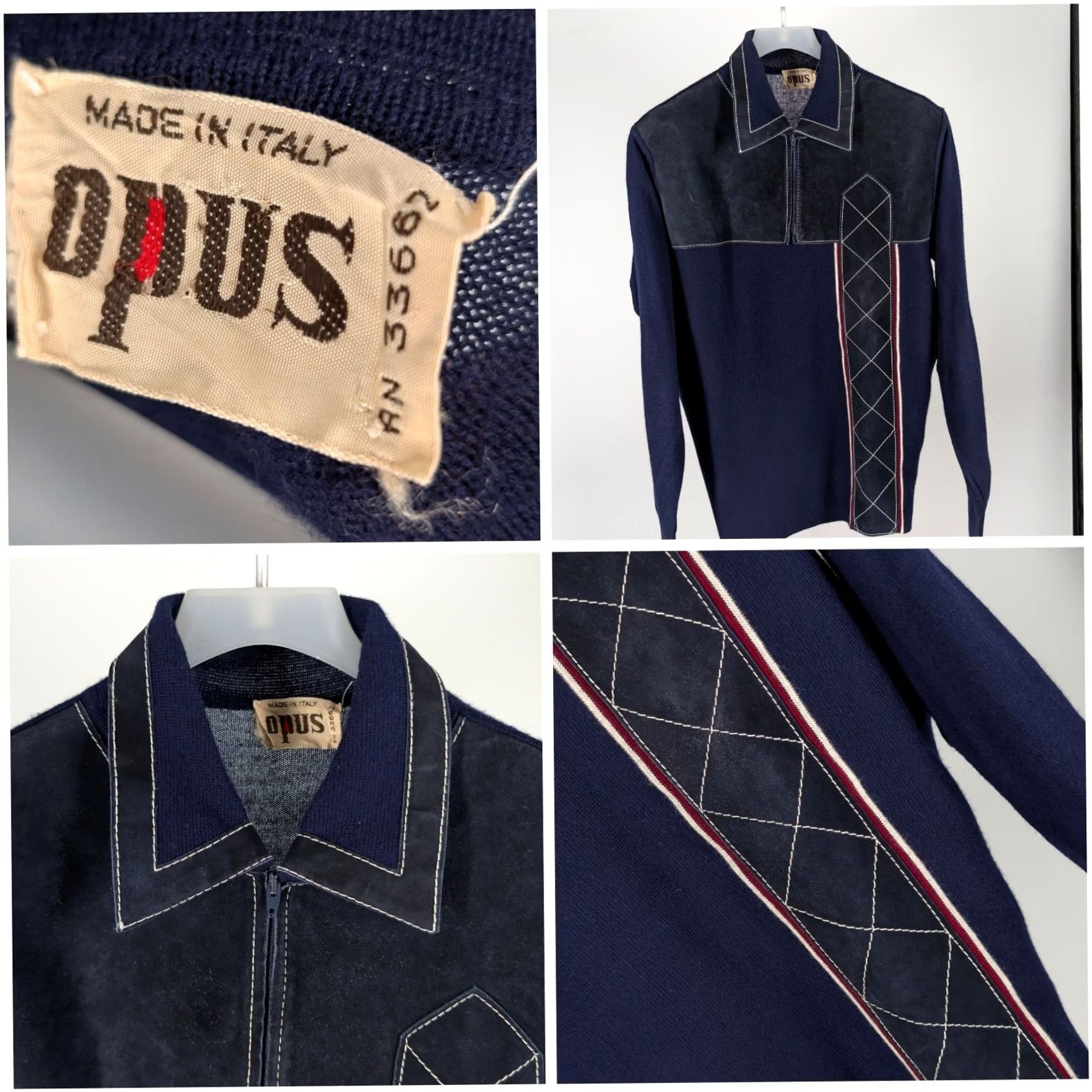 Vintage VINTAGE Opus Sweater Navy Quarter Zip Knit Suede Wool Italian 70s Mod Disco Vintage Men L Long Sleeve Size L XS? Size US L / EU 52-54 / 3 - 2 Thumbnail