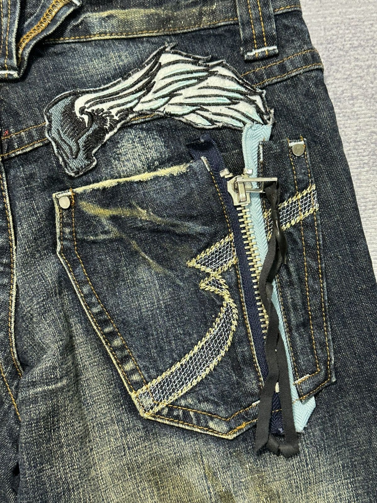Hysteric Glamour × Undercover Flare Patchwork Semanticdesign Zipper Pocket Denim Pants Size US 31 - 12 Thumbnail