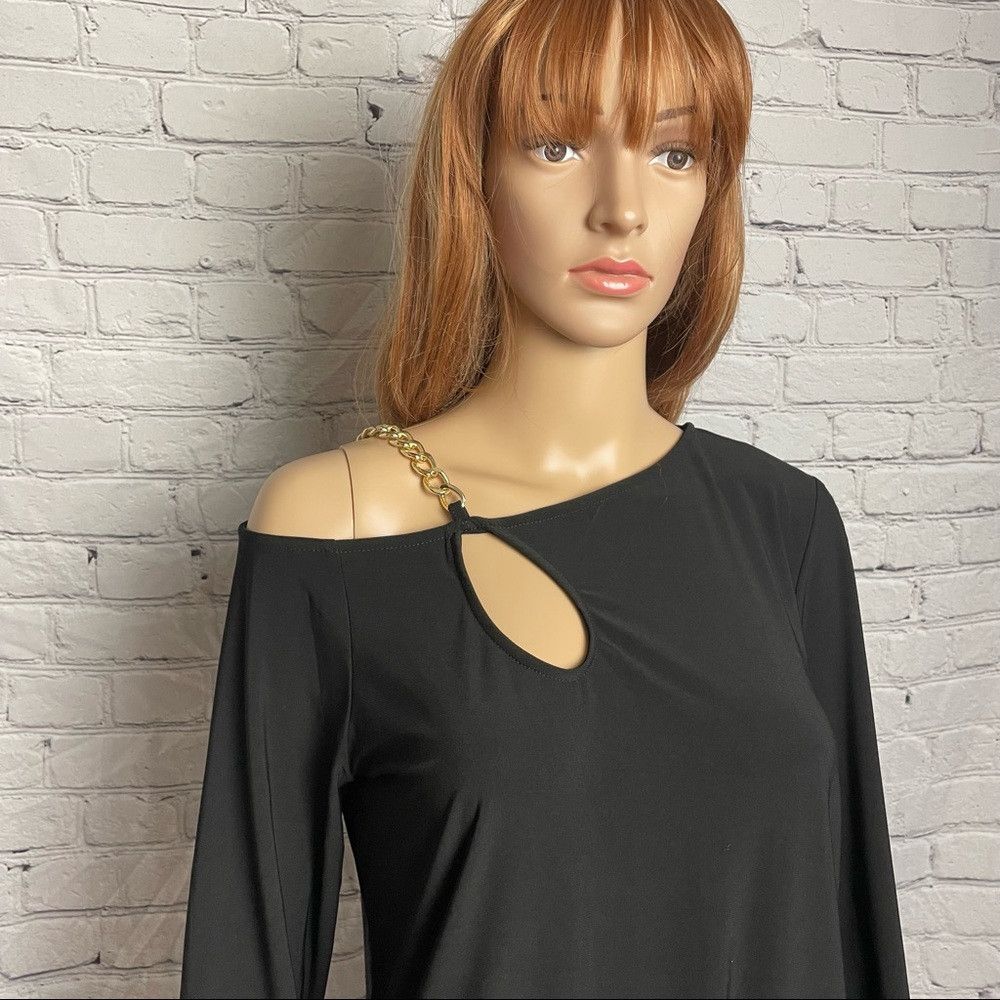 Nine West NWT New Nine West Black Gold Chain Asymmetrical Top Blouse Size M / US 6-8 / IT 42-44 - 2 Thumbnail