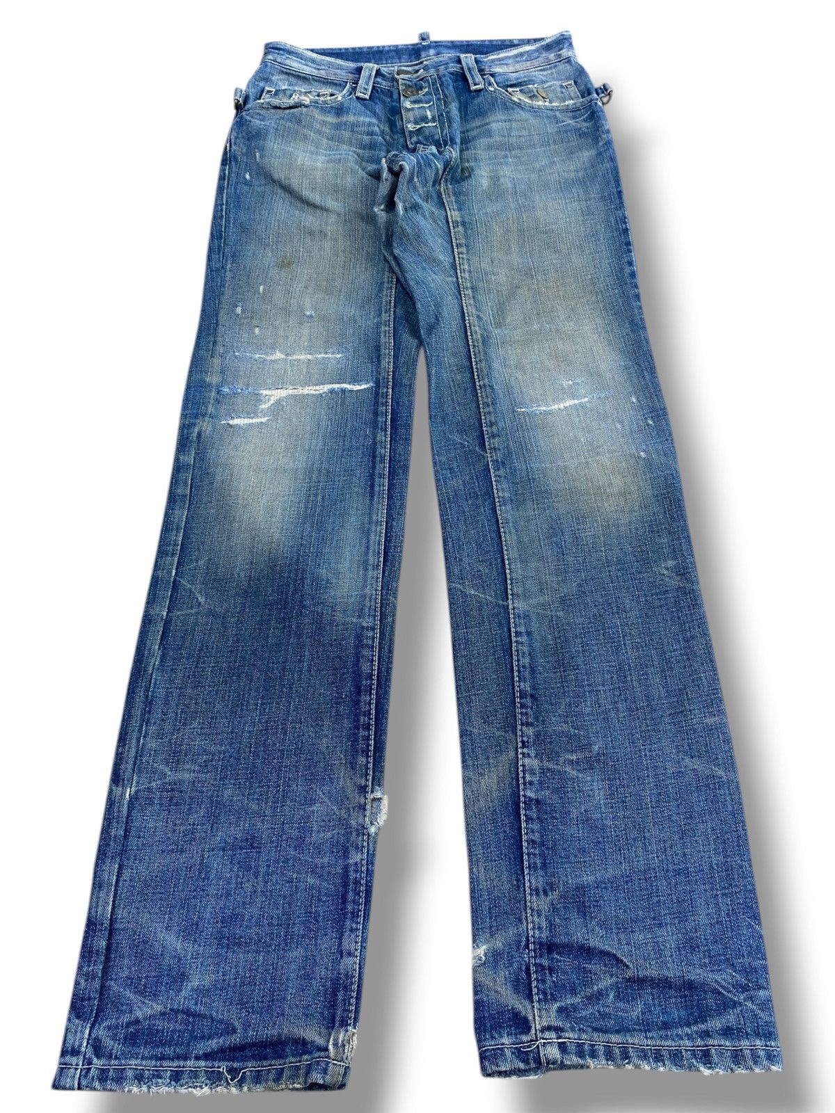 Dsquared2 Dsquared2 Vintage Whiskers Faded Wash Style Ripped Jeans Size US 31 - 1 Thumbnail