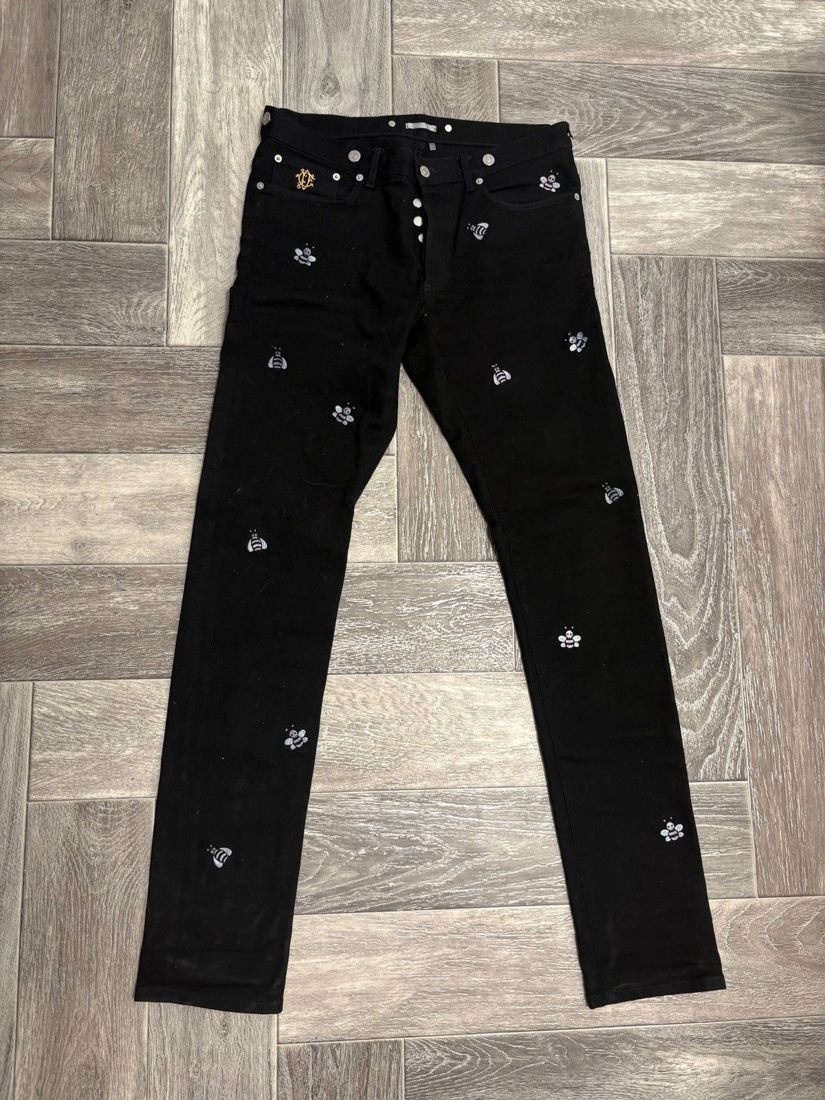 Dior x KAWS Black Slim Jeans Embroidered Bee & Skull Motif