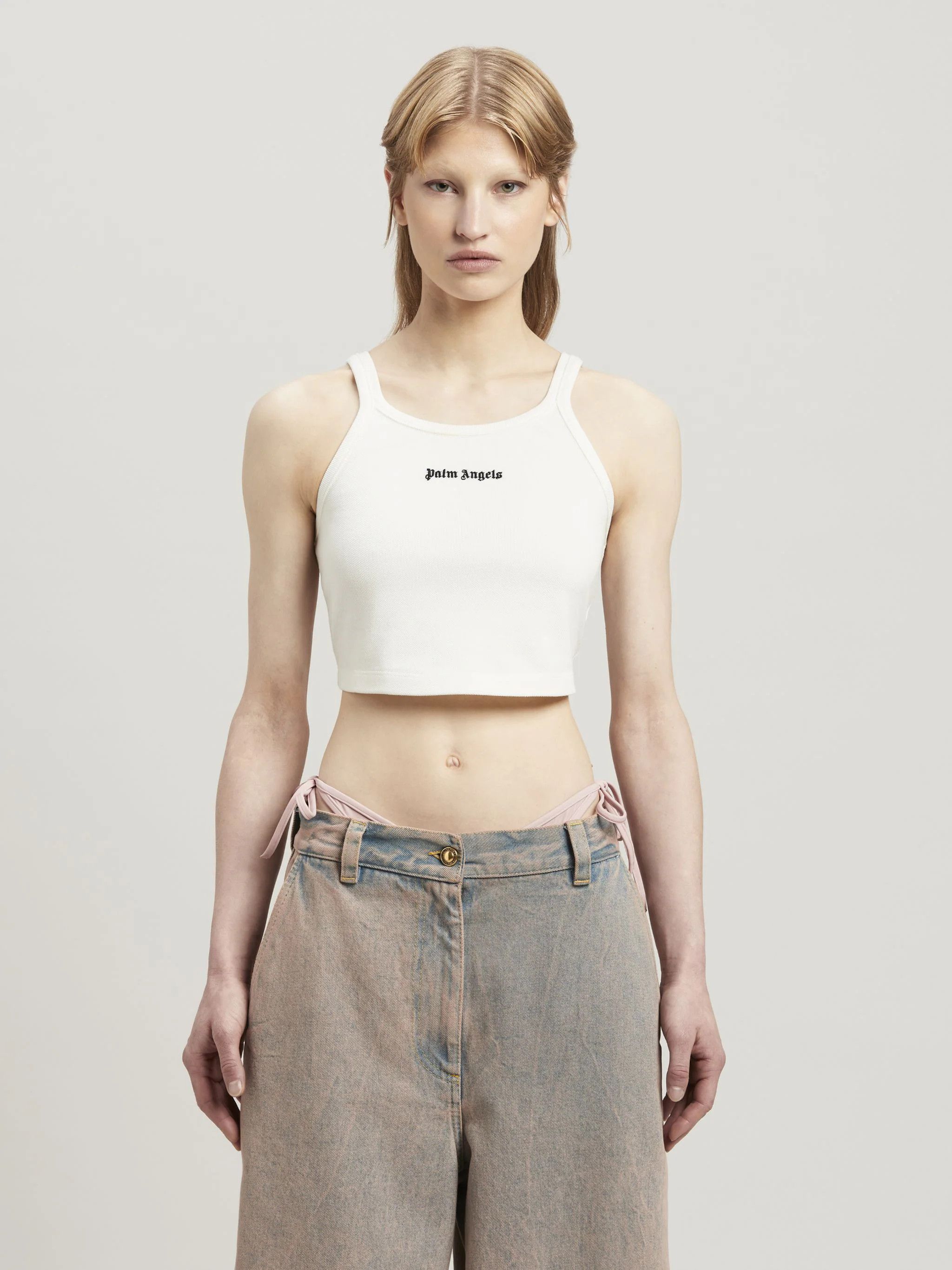 Palm Angels o1s22i1n0824 Embroidered Logo Crop Top in White Size S / US 4 / IT 40 - 3 Thumbnail