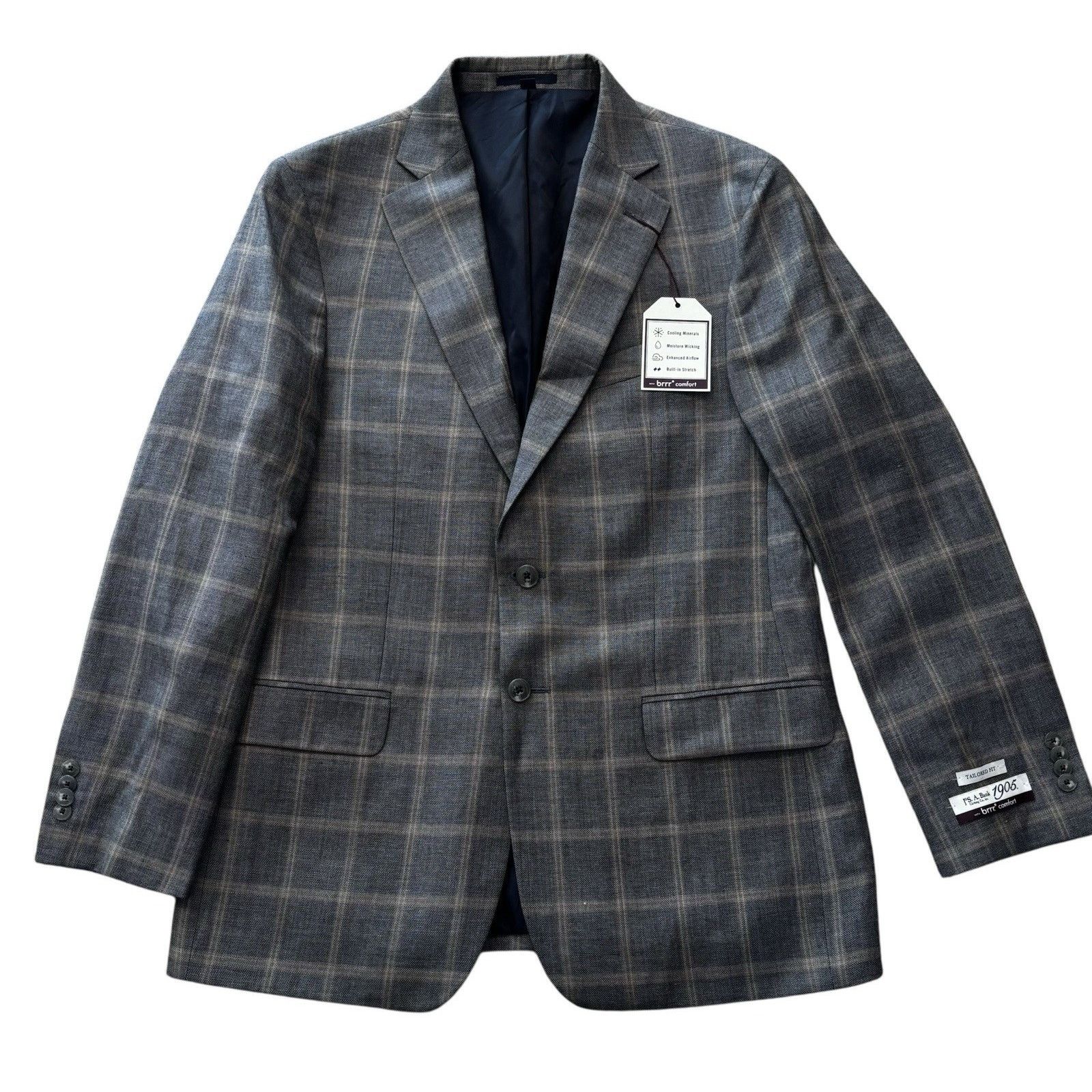 Jos. A. Bank Jos A Bank Brrr Sport Coat 40R Tailore Gray Plaid Silk Linen Size 40R - 1 Thumbnail