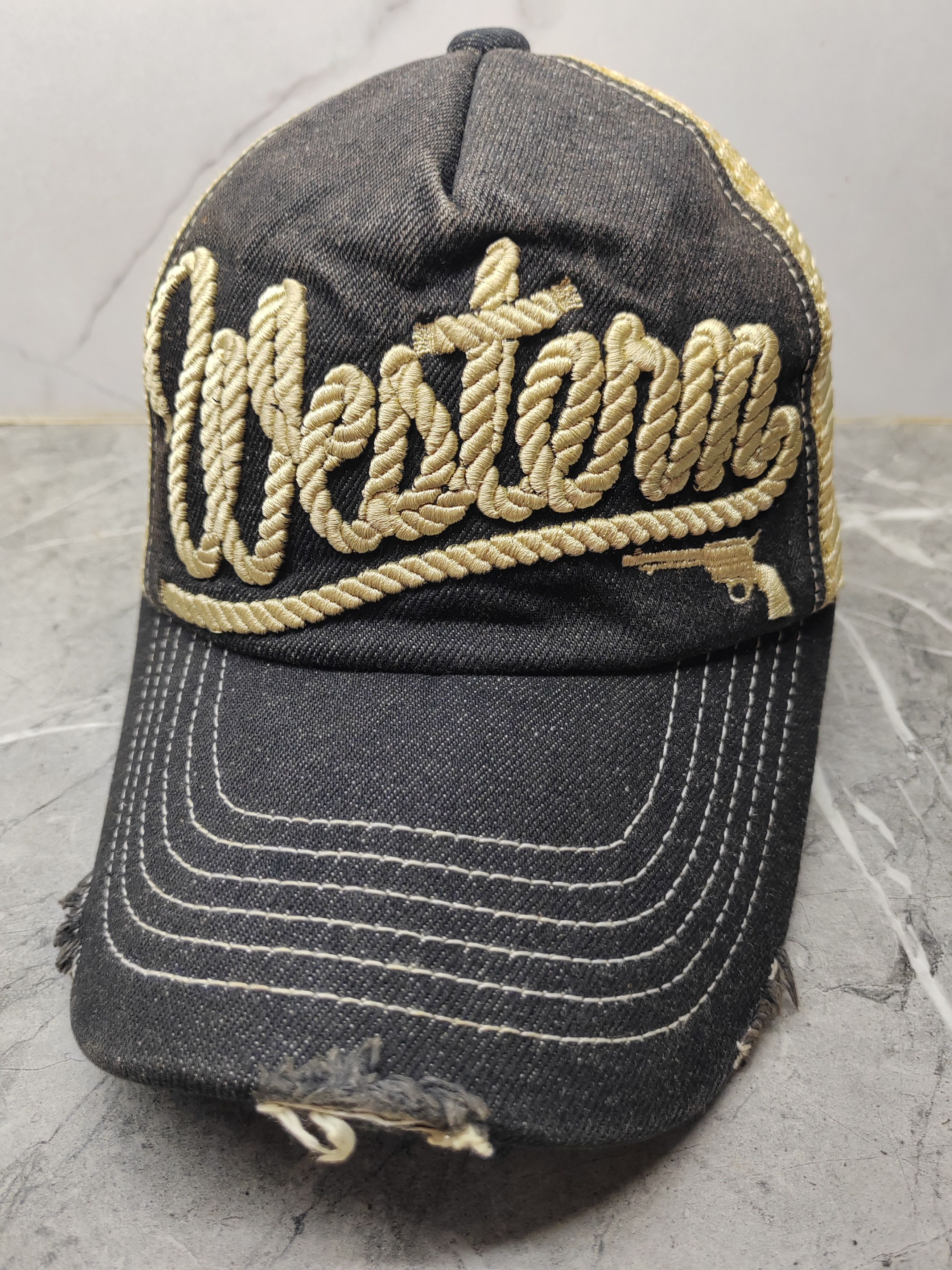 Vintage Vintage Western Gun Distressed Style Cap Hat Size ONE SIZE - 1 Thumbnail