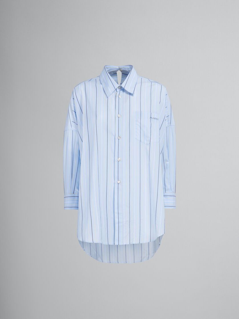 Marni o1w1db10125 Striped Cotton Shirt in Powder Blue Size L / US 10 / IT 46 - 1 Thumbnail