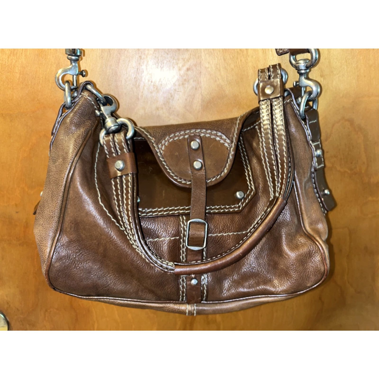 Vintage GRYSON Brown Leather Satchel Purse Suede Interior Size ONE SIZE - 2 Thumbnail