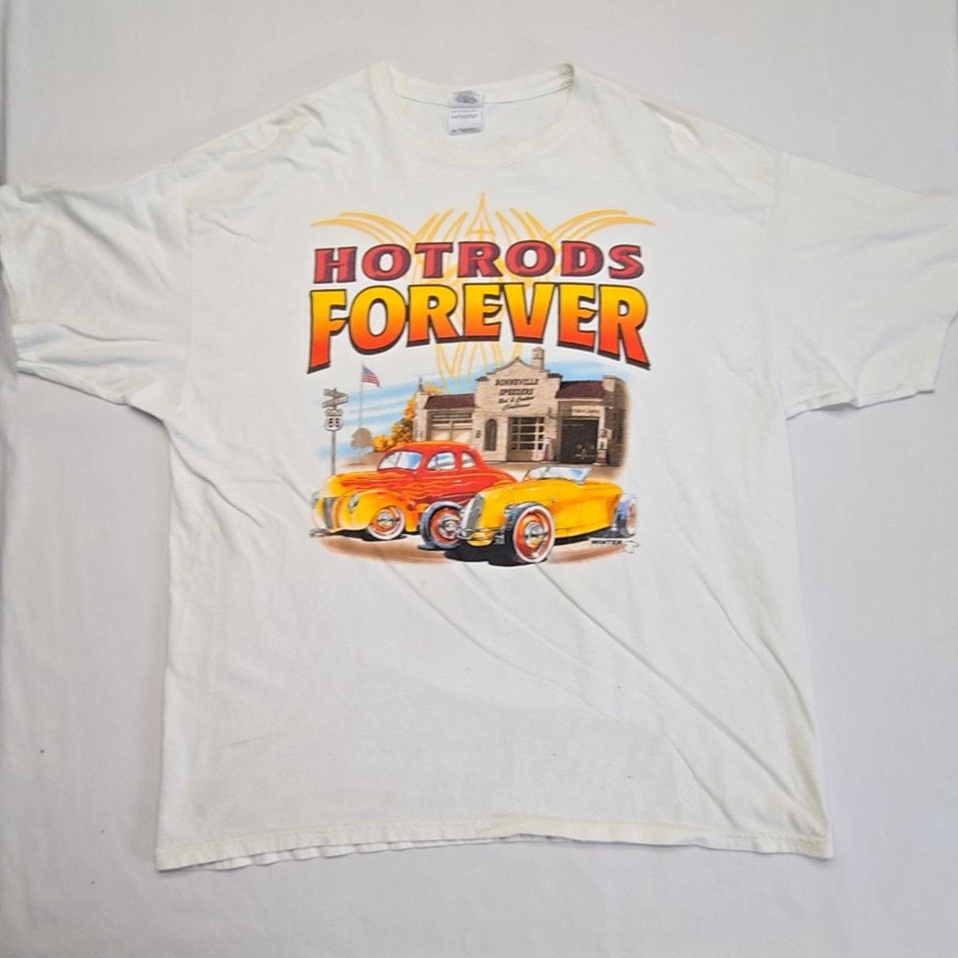 Gildan Hotrods Forever Shirt Car Graphic Route 66 White 2XL Tee Size US XXL / EU 58 / 5 - 1 Thumbnail