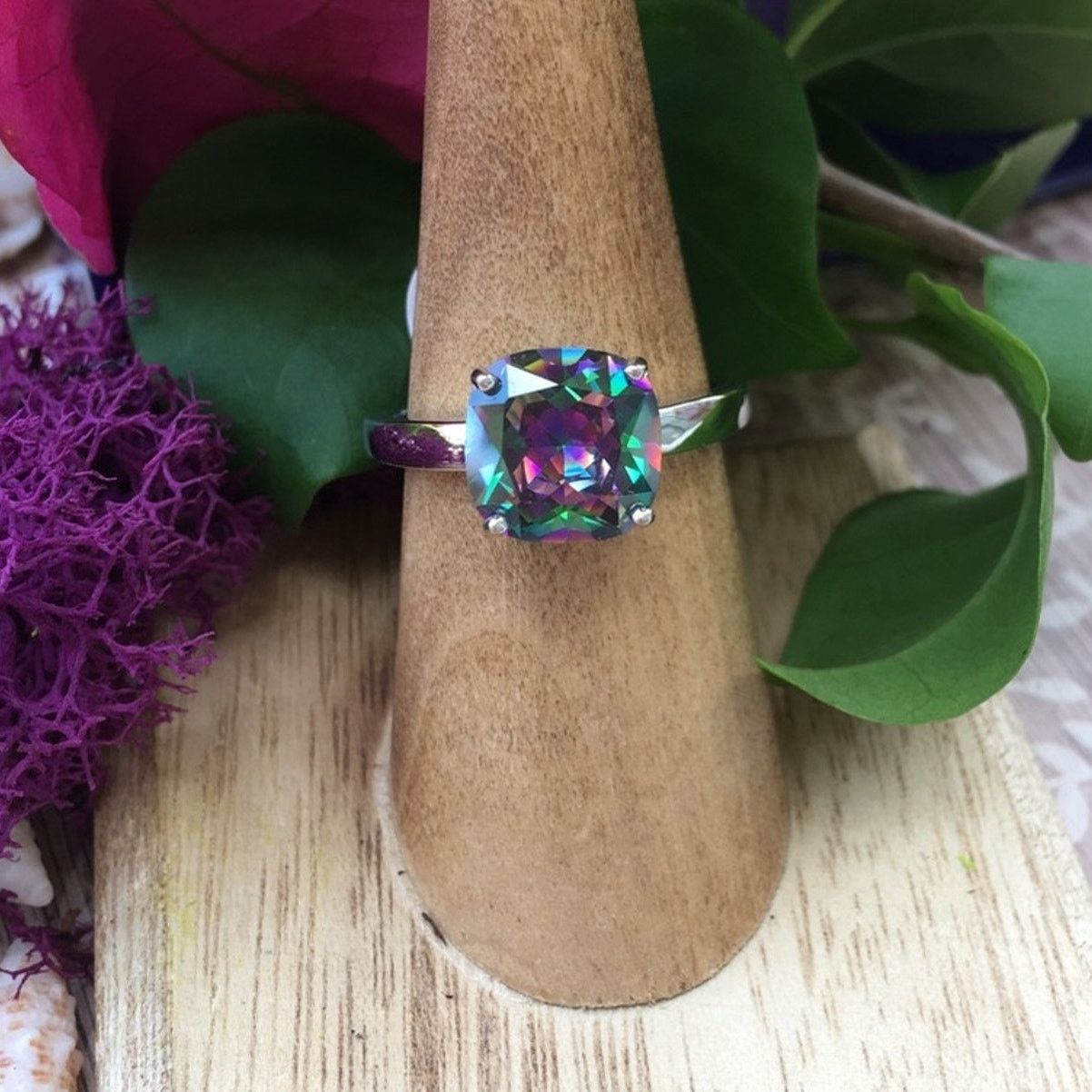 The Unbranded Brand Rainbow Topaz Cushion Cut Sterling Silver Ring Size ONE SIZE - 2 Thumbnail