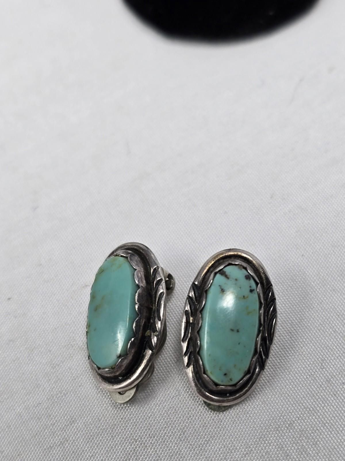 Other Native American Sterling Silver Turquoise Clip Earrings Size ONE SIZE - 7 Thumbnail