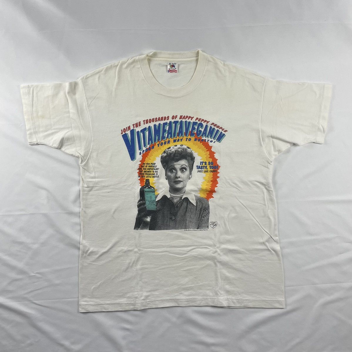 image of I Love Lucy Vintage Tshirt in White, Men's (Size XL)