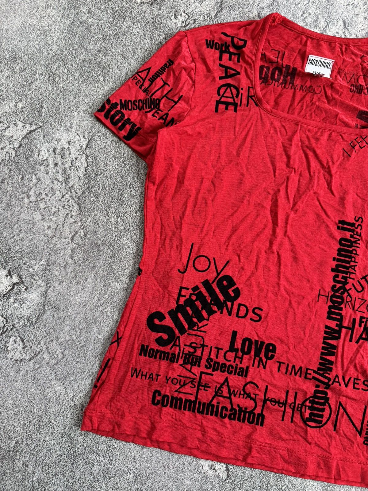 Designer × Moschino × Vintage Moschino Jeans I46/US12/GB16 all printed tee Avantgarde top Size XL / US 12-14 / IT 48-50 - 9 Thumbnail
