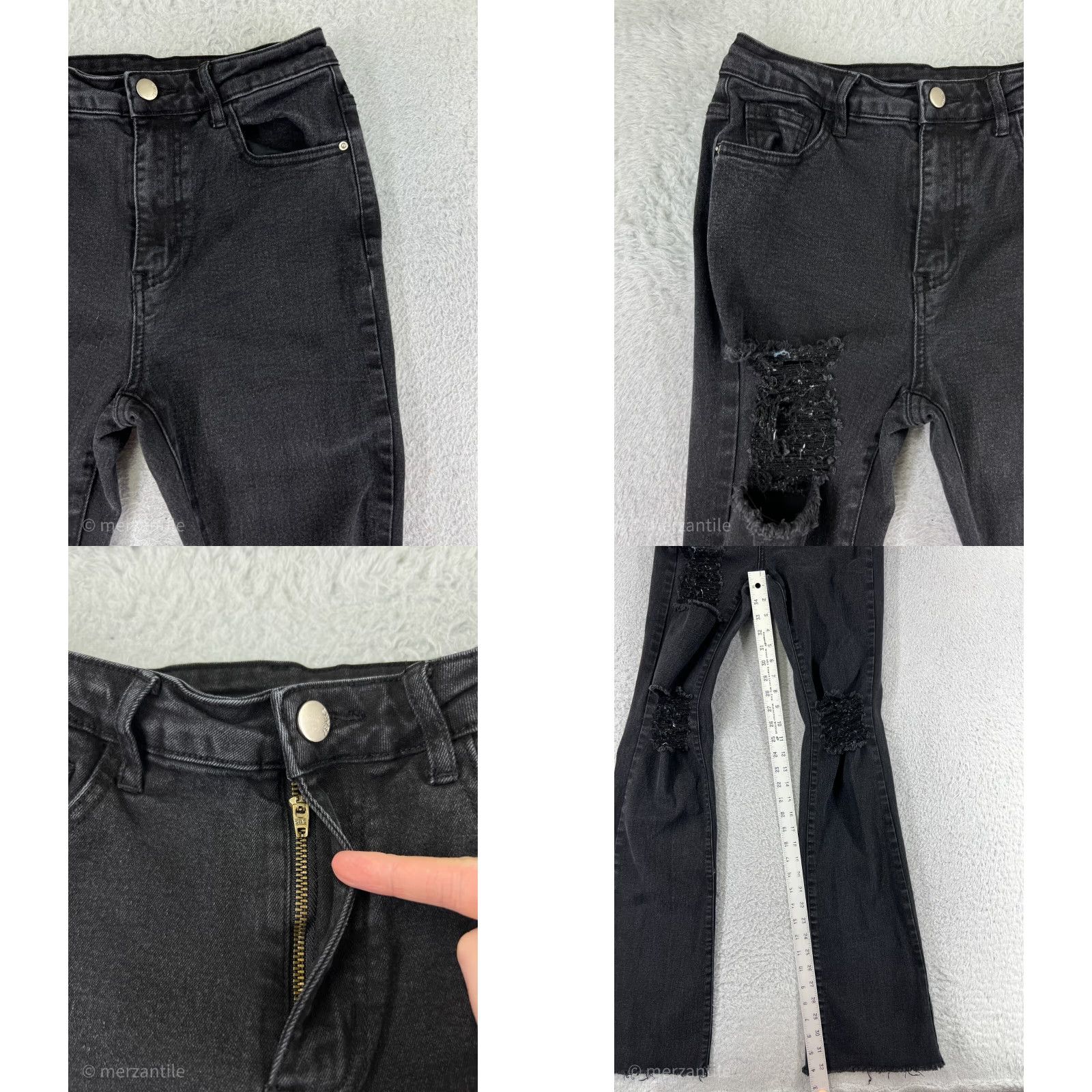 Shein VINTAGE SheIn Pants Womens Small Black Denim Jeans Distressed Flare Cotton Blend Stretch Size 28" / US 6 / IT 42 - 8 Thumbnail