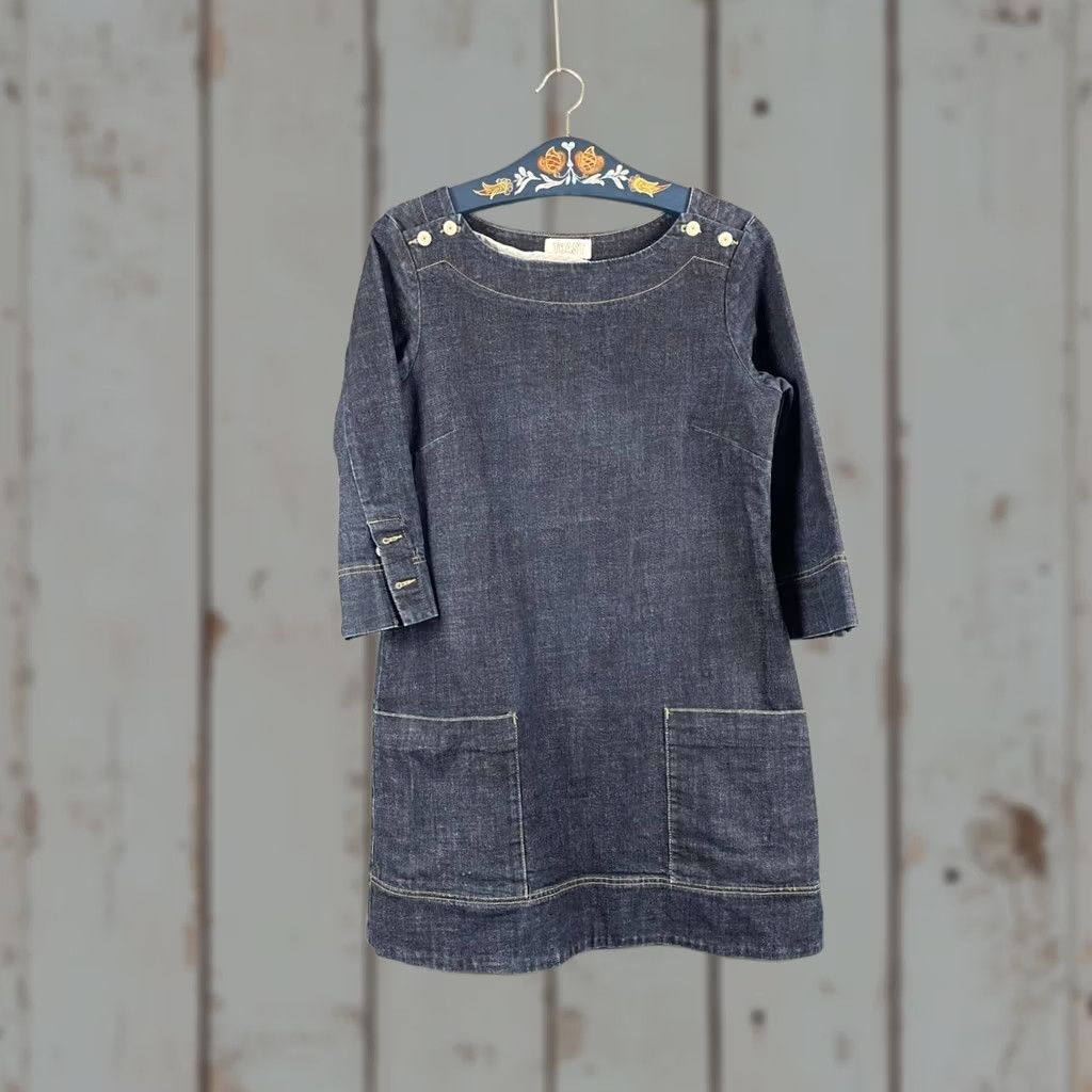 Vintage U.S. BUYERS: PLEASE NOTE Toast Womens Tunic Dress Size 12 Blue Denim Cotton Scoop Neck Long Sleeve Size XL / US 12-14 / IT 48-50 - 1 Thumbnail