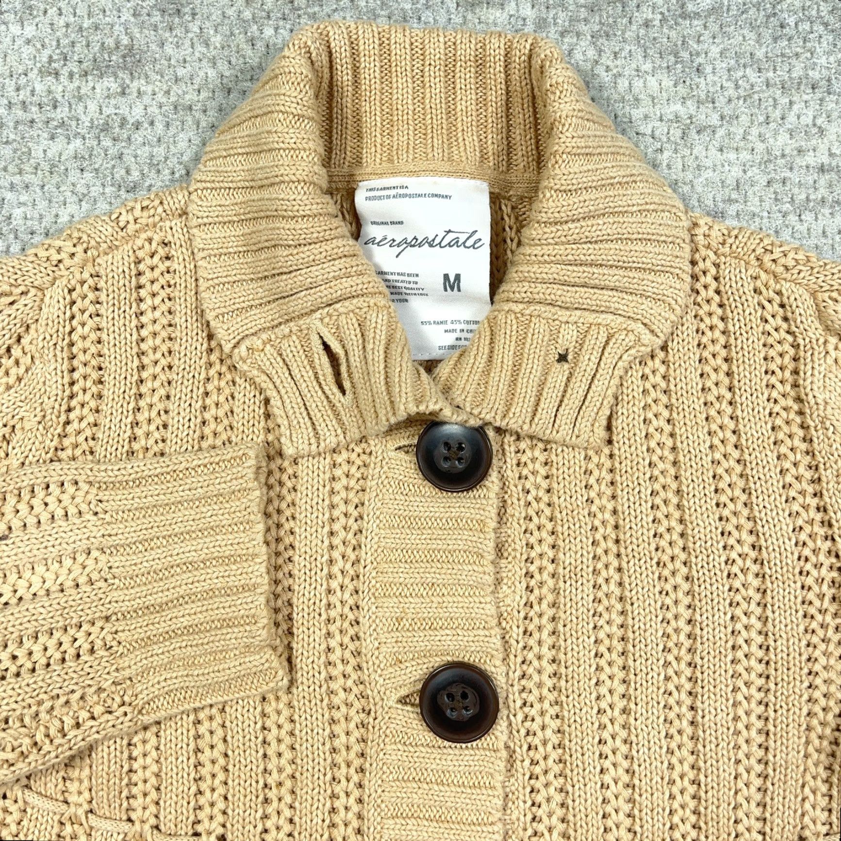 American Eagle Outfitters VINTAGE American Eagle Outfitters Cardigan Sweater Women M Beige Cotton Ramie Chunky-Knit 3/4 Sleeve Turtleneck All Seasons Casual Workwear Womens Size M / US 6-8 / IT 42-44 - 2 Thumbnail
