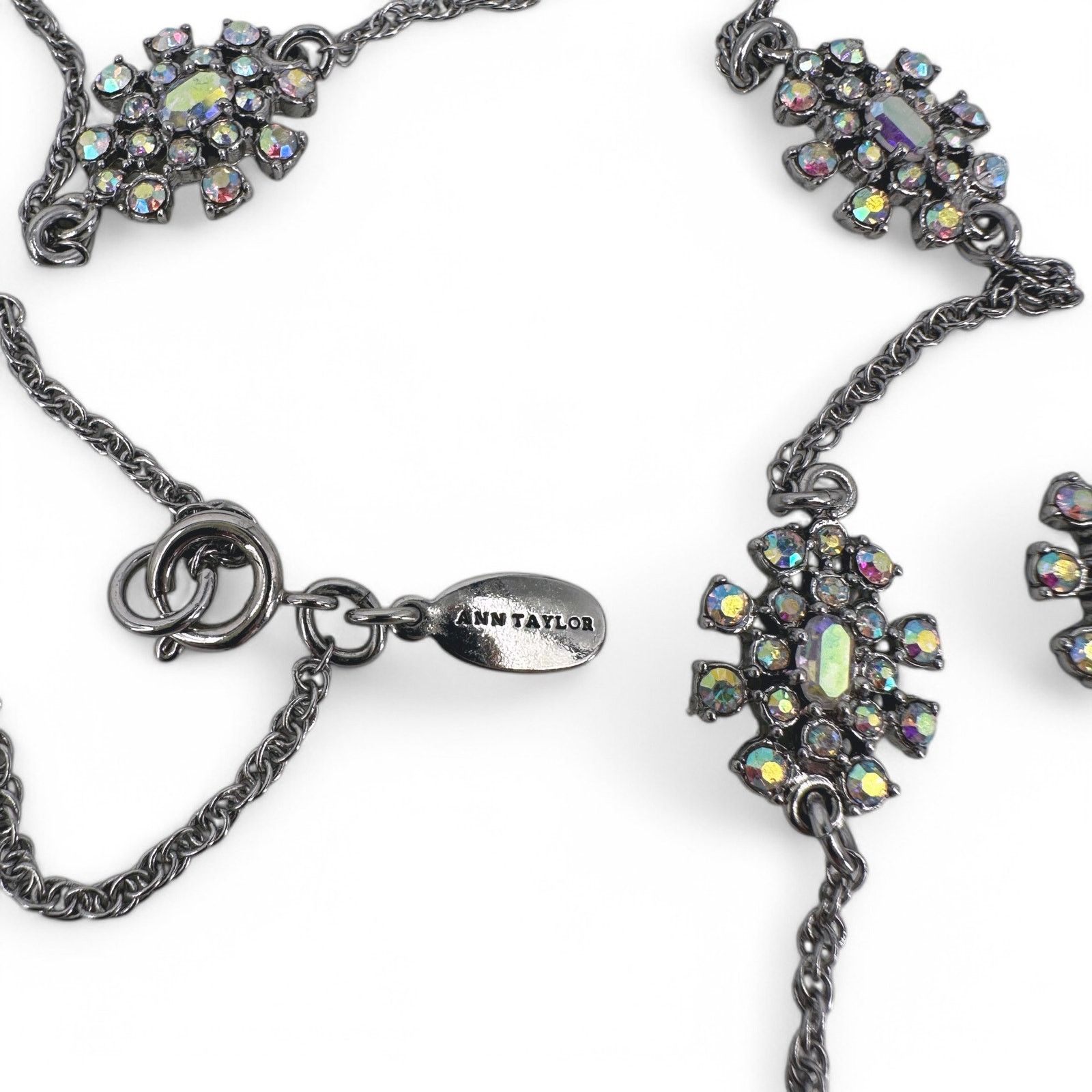 Ann Taylor Ann Taylor Silver Chain Long Necklace AB Rhinestone Stations Size ONE SIZE - 7 Thumbnail