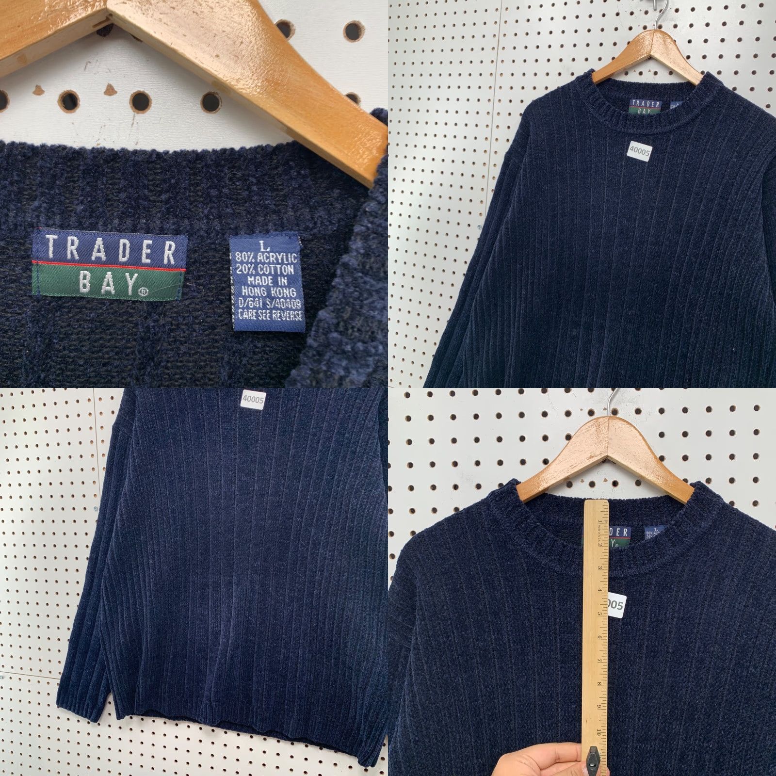 Vintage VTG Trader Bay Knit Ribbed Sweater Mens Large Navy Blue Made USA 24x27.5 Crew Neck Pullover Vintage USA Theme Mens Knit Top Size US L / EU 52-54 / 3 - 8 Thumbnail