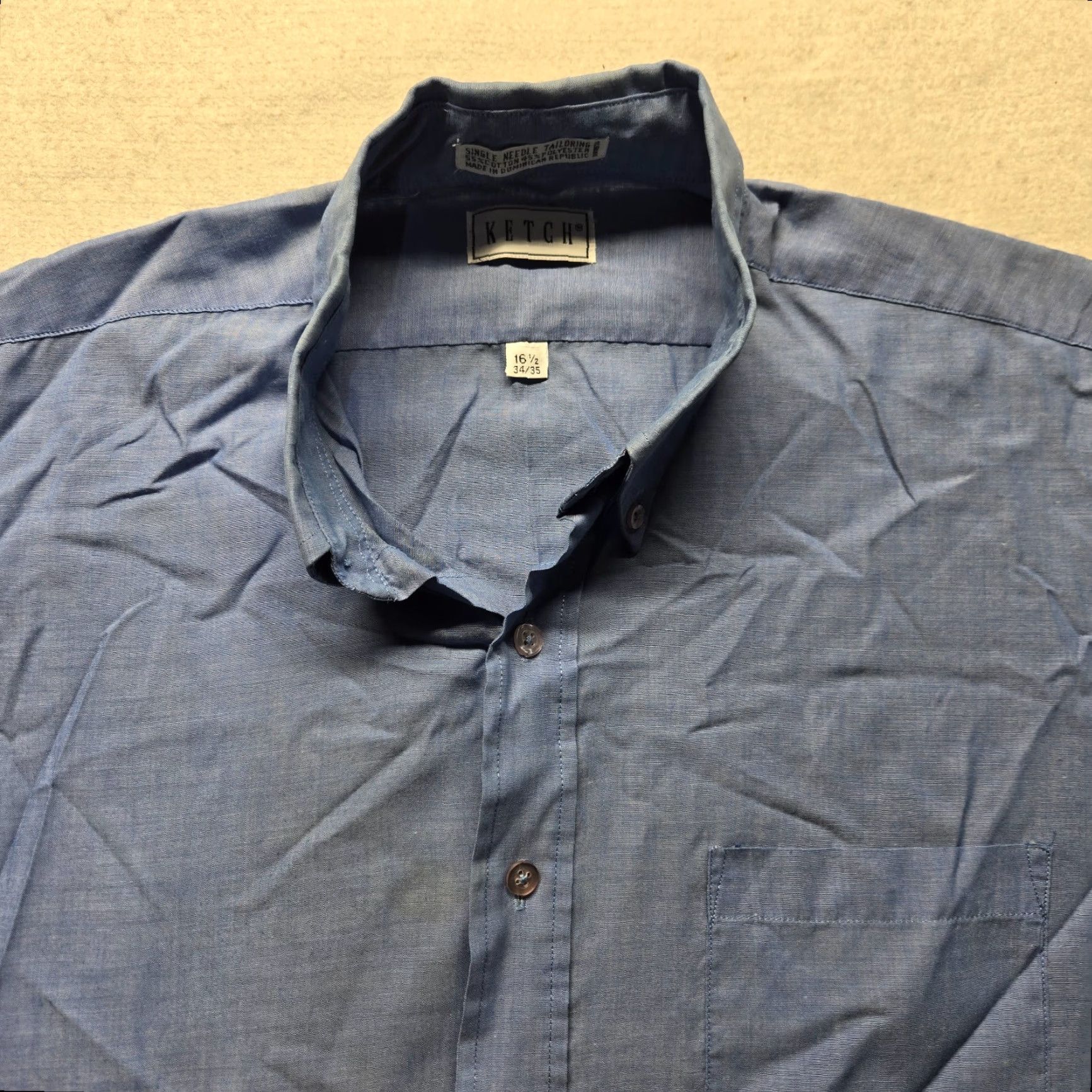 Vintage Ketch Dress Shirt Ketch Slate Blue Shirt Long Sleeve Button Up Adult Men's 16.5 34/35 Blue Solid 31 in 16.5 Col Size 42R - 2 Thumbnail