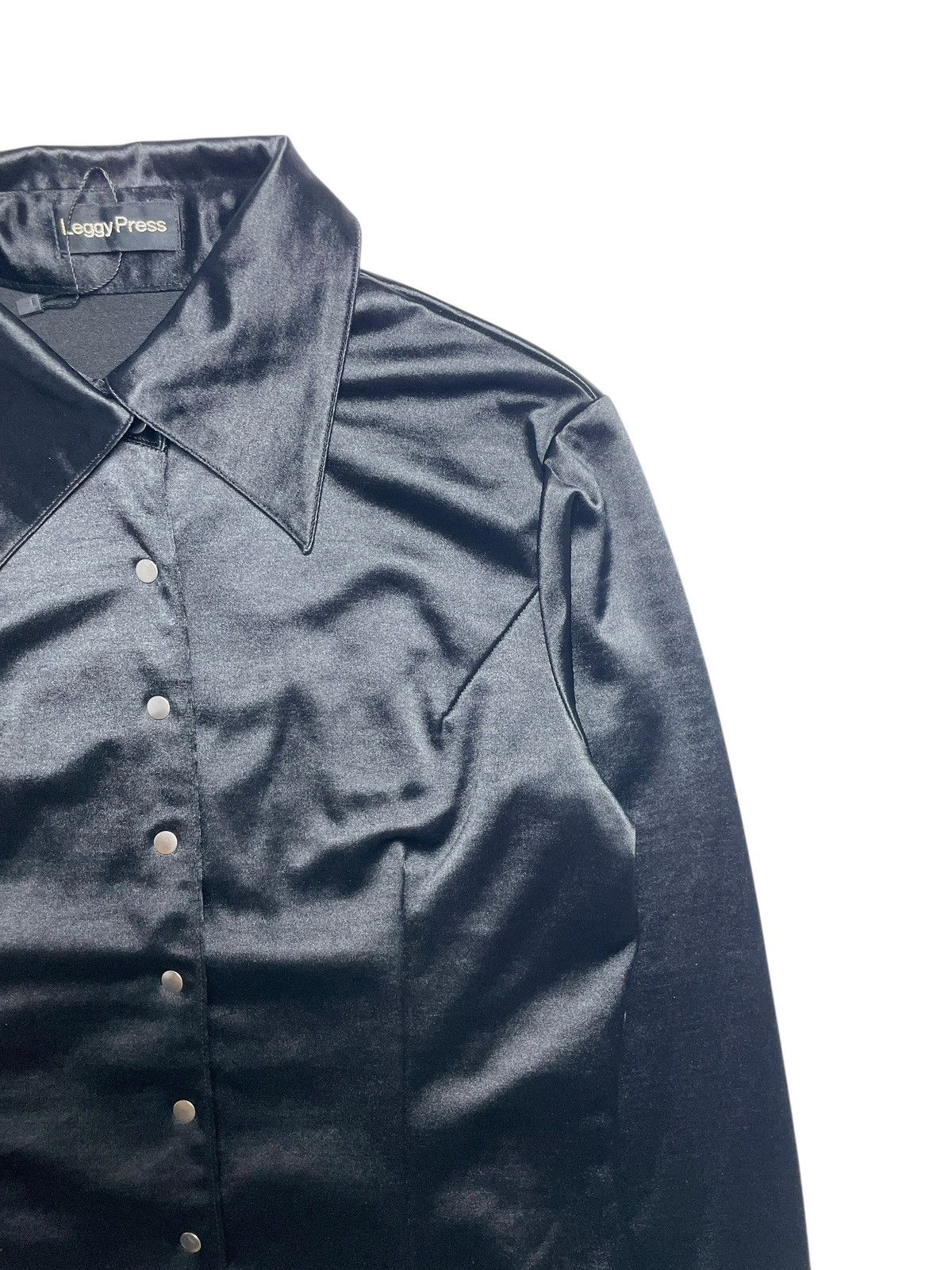 BUFFALO BOBS 1990’s Leggy Press - Vampire Style Button Up Satin Longshirt Size M / US 6-8 / IT 42-44 - 4 Thumbnail