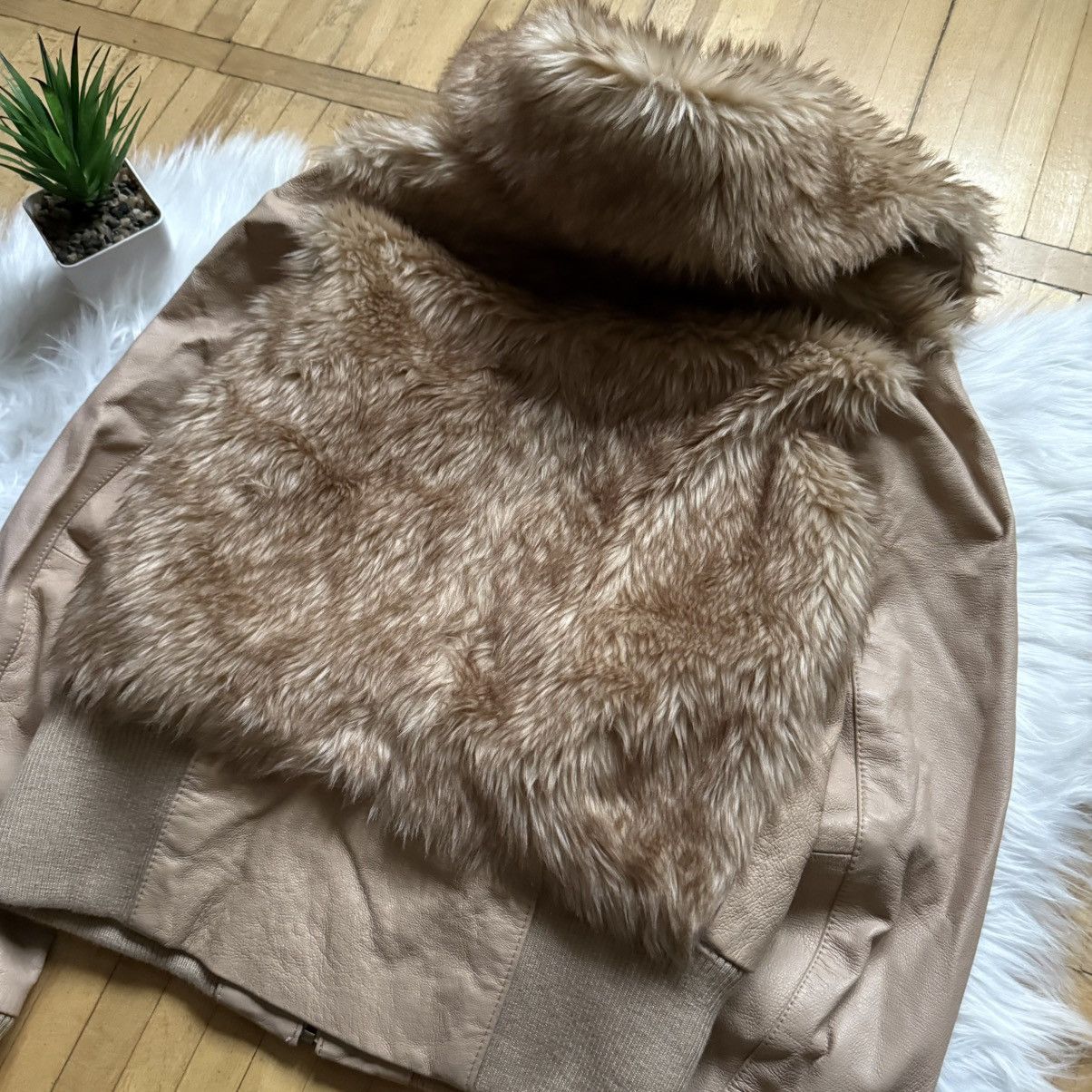 If Six Was Nine 📌 Vintage Y2K H&M Faux Fur Leather Avant-Garde Bomber Jacket Size S / US 4 / IT 40 - 11 Thumbnail