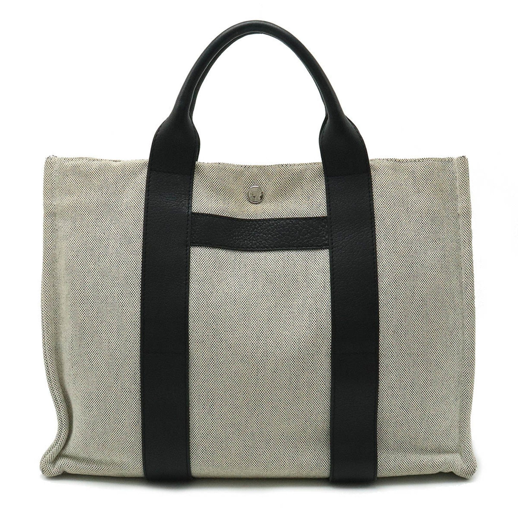 image of Hermes Sac Arne Mm Tote Bag Handbag Toile Ash Canvas Leather Gray Black, Women's